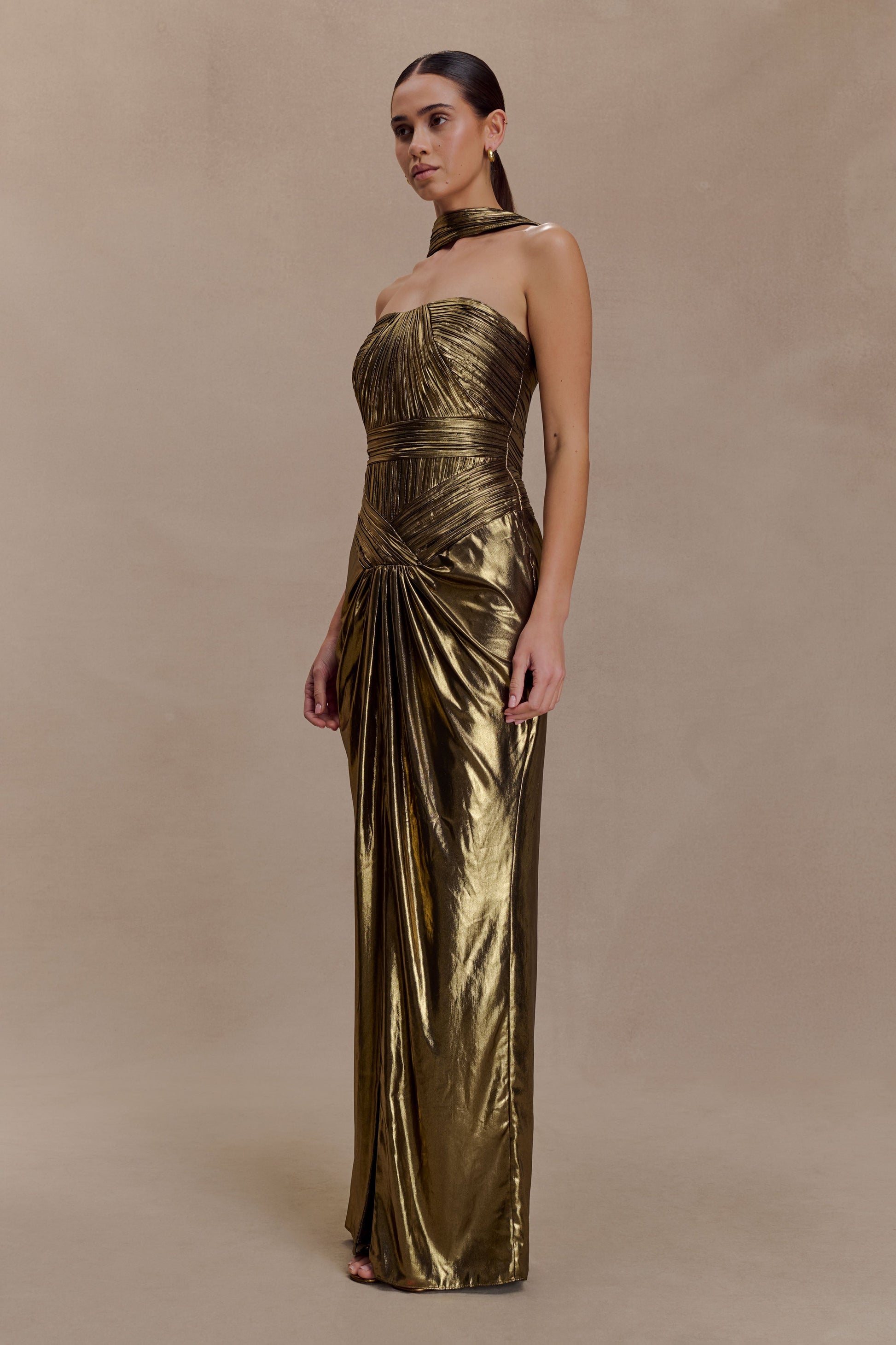 Clemence Plisse Maxi Dress - Gold #6