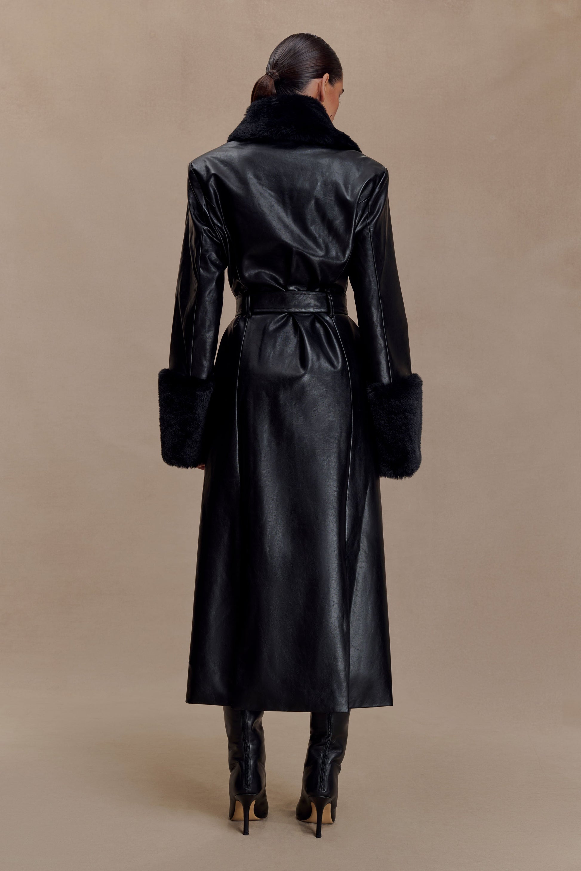 Bec Faux Leather Trench Coat With Faux Fur / Black | MESHKI | XS Bec Faux Leather Trench Coat With Faux Fur / Black | MESHKI | XS