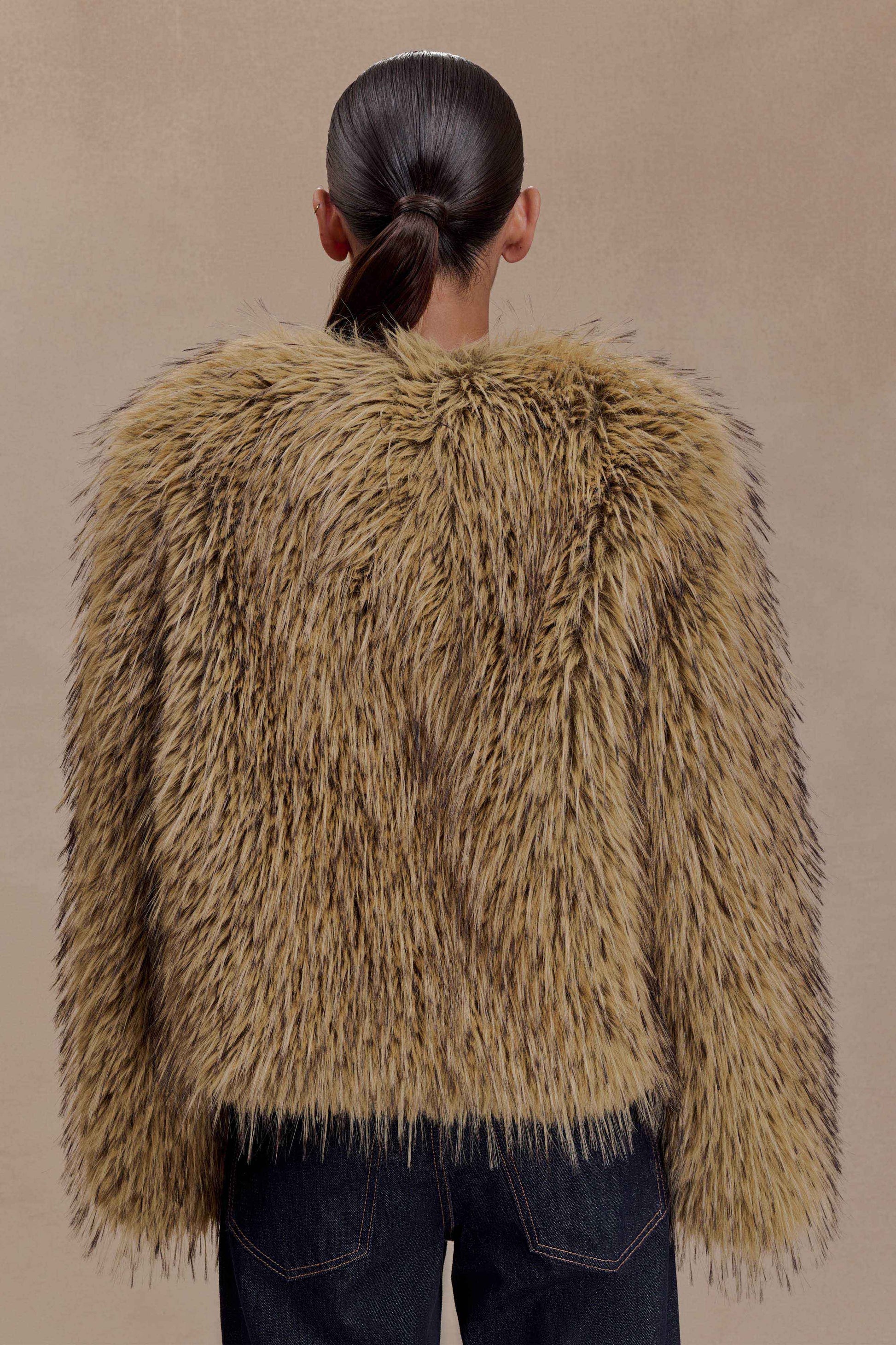 Ottie Mongolian Faux Fur Cropped Jacket - Brown Multi #5