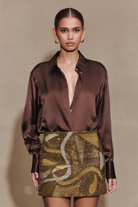 Asher Hand Beaded Abstract Mini Skirt - Gold