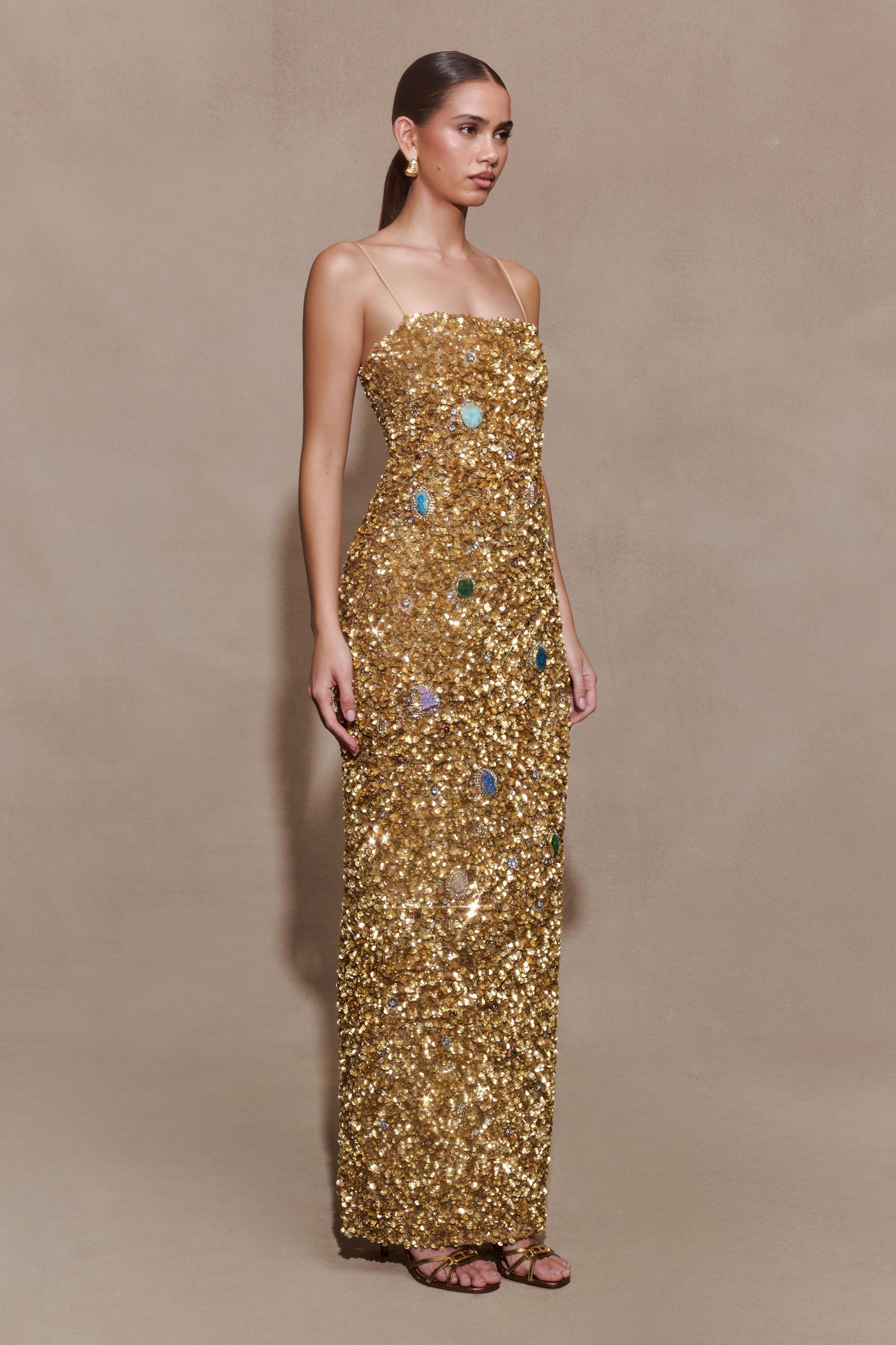 Porter Hand Beaded Midi Dress / Gold | MESHKI