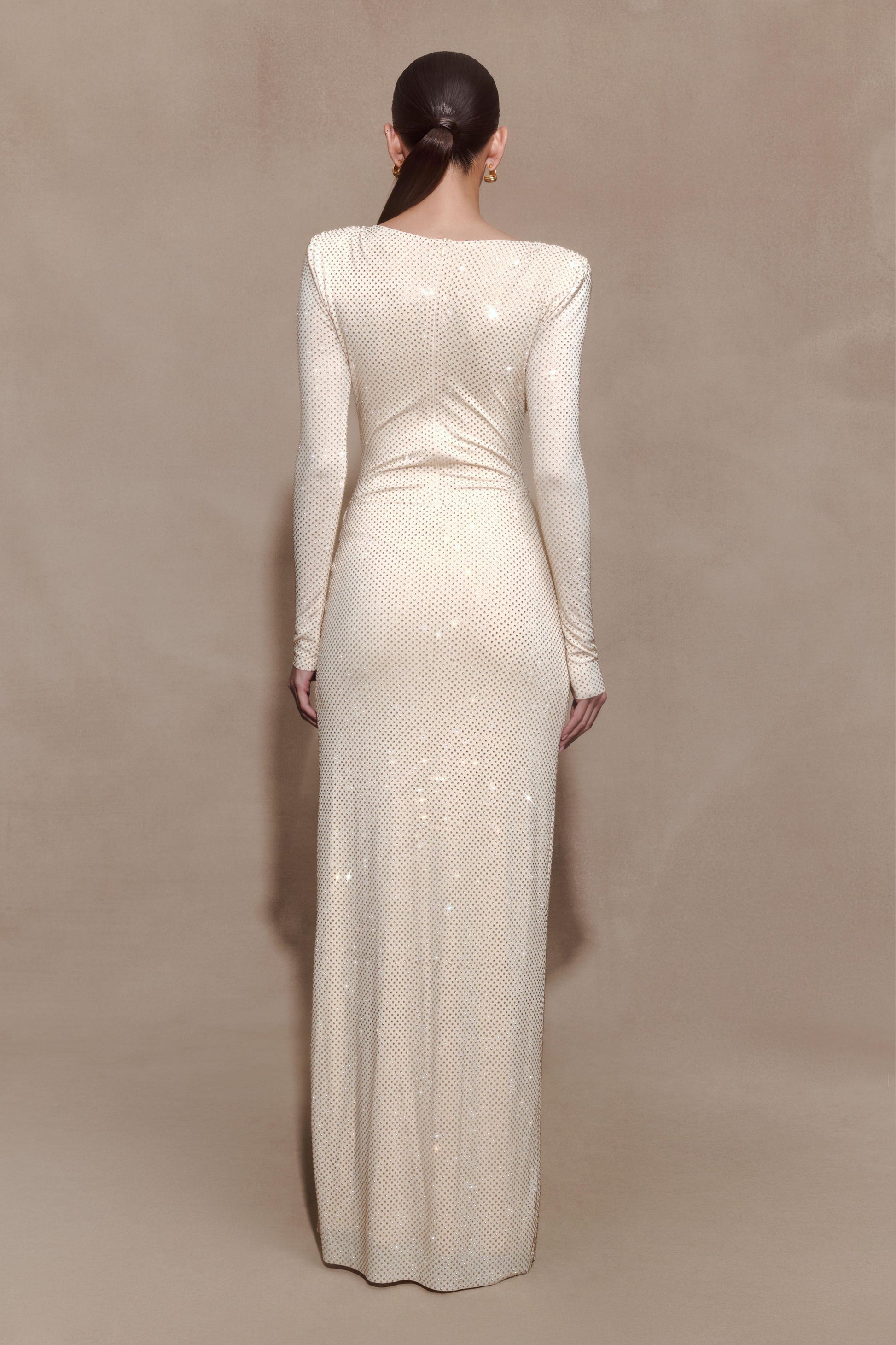 Deanna Long Sleeve Diamante Maxi Dress - Gold | MESHKI US Deanna Long Sleeve Diamante Maxi Dress - Gold | MESHKI US