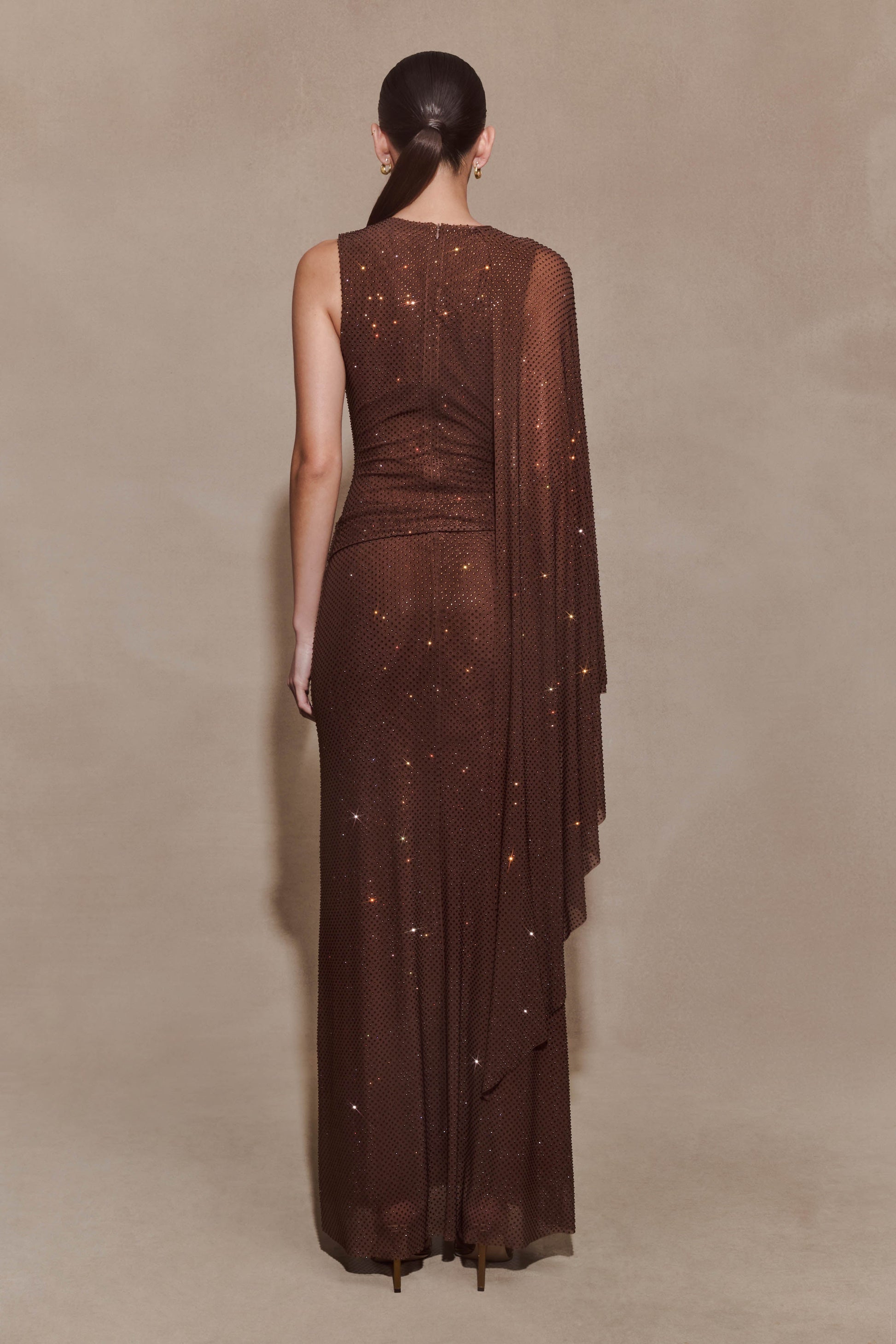 Bakari Diamante Cape Maxi Dress - Chocolate #2