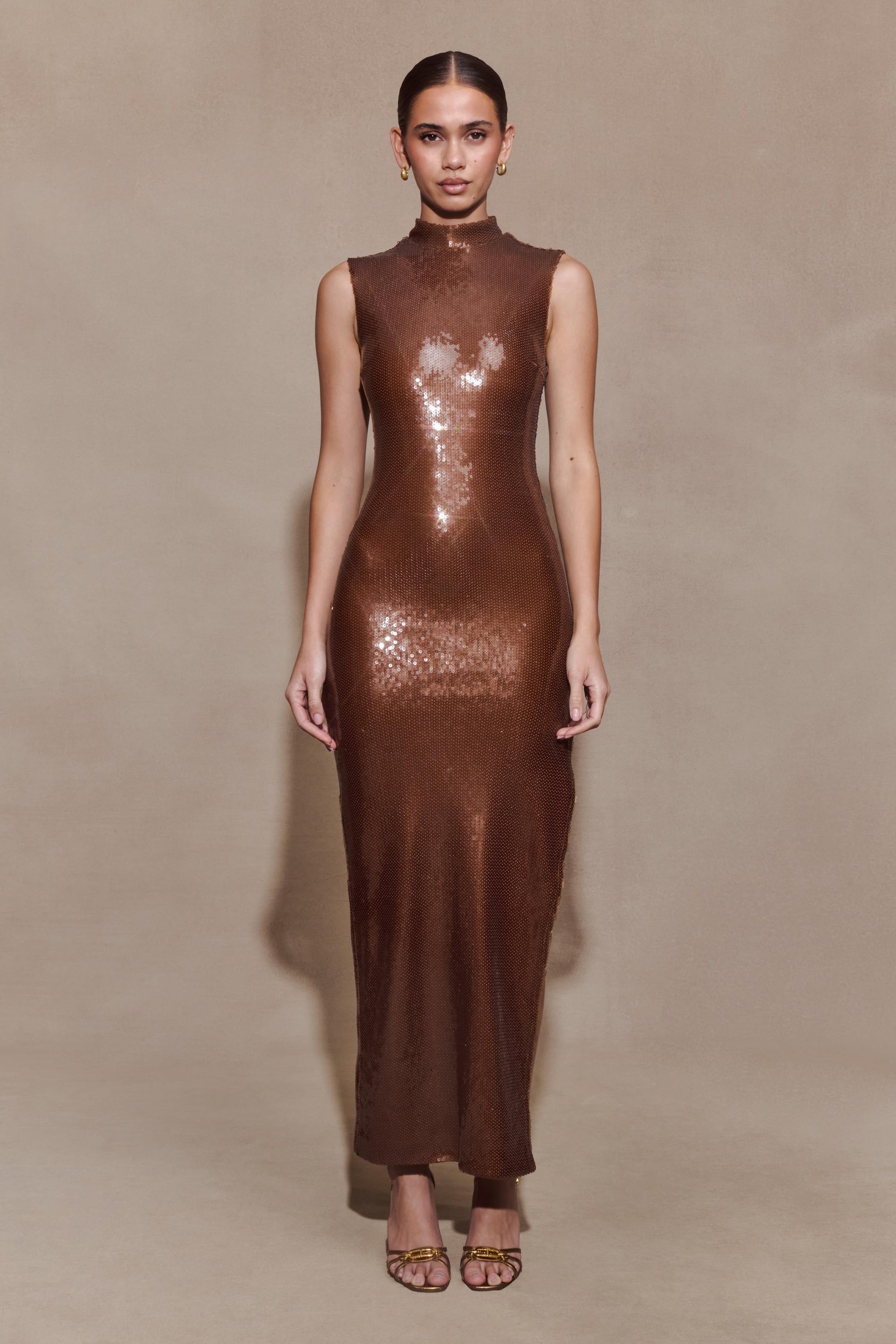 Veronica Sequin Midi Dress / Chocolate | MESHKI