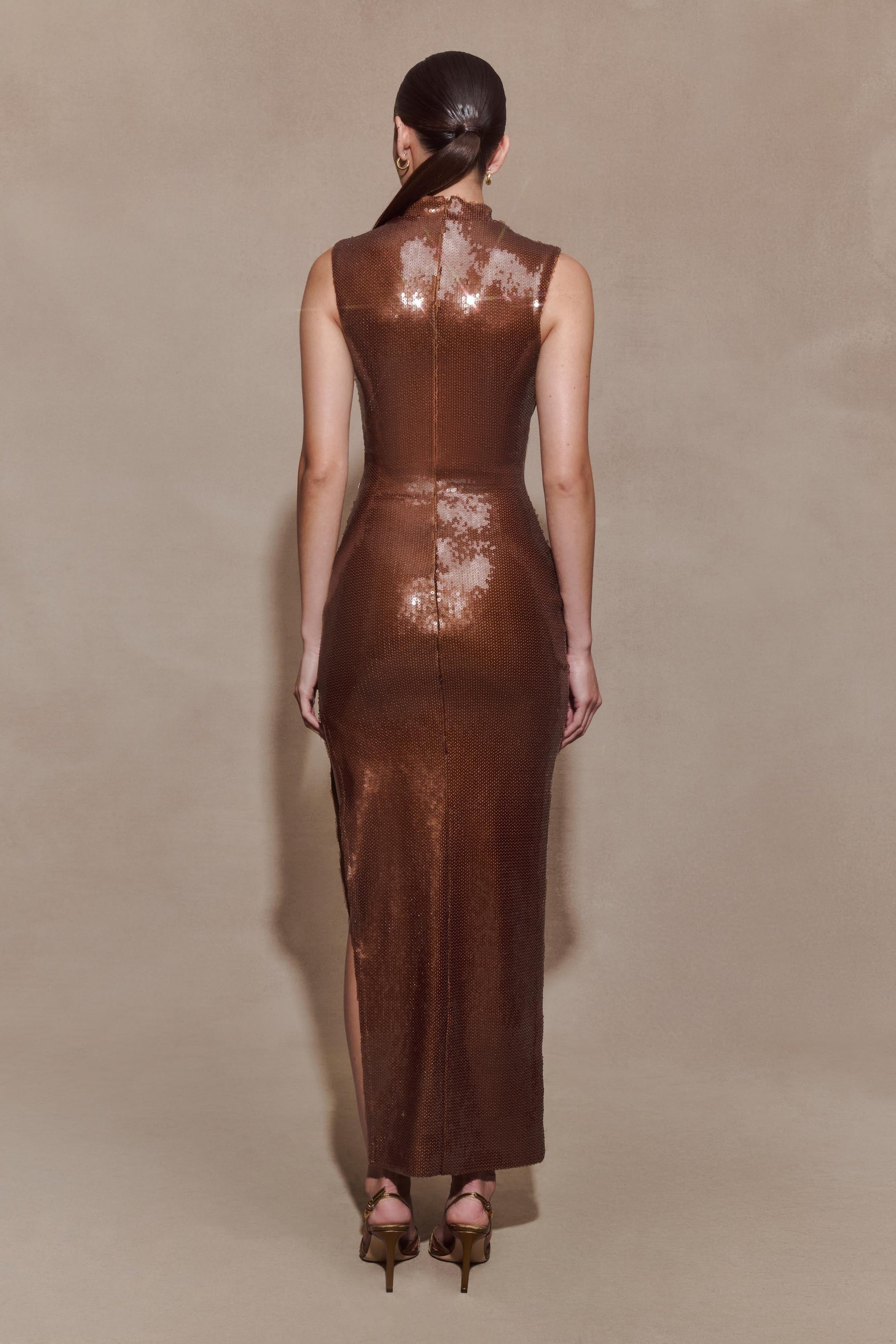 Veronica Sequin Midi Dress / Chocolate | MESHKI | XXL Veronica Sequin Midi Dress / Chocolate | MESHKI | XXL