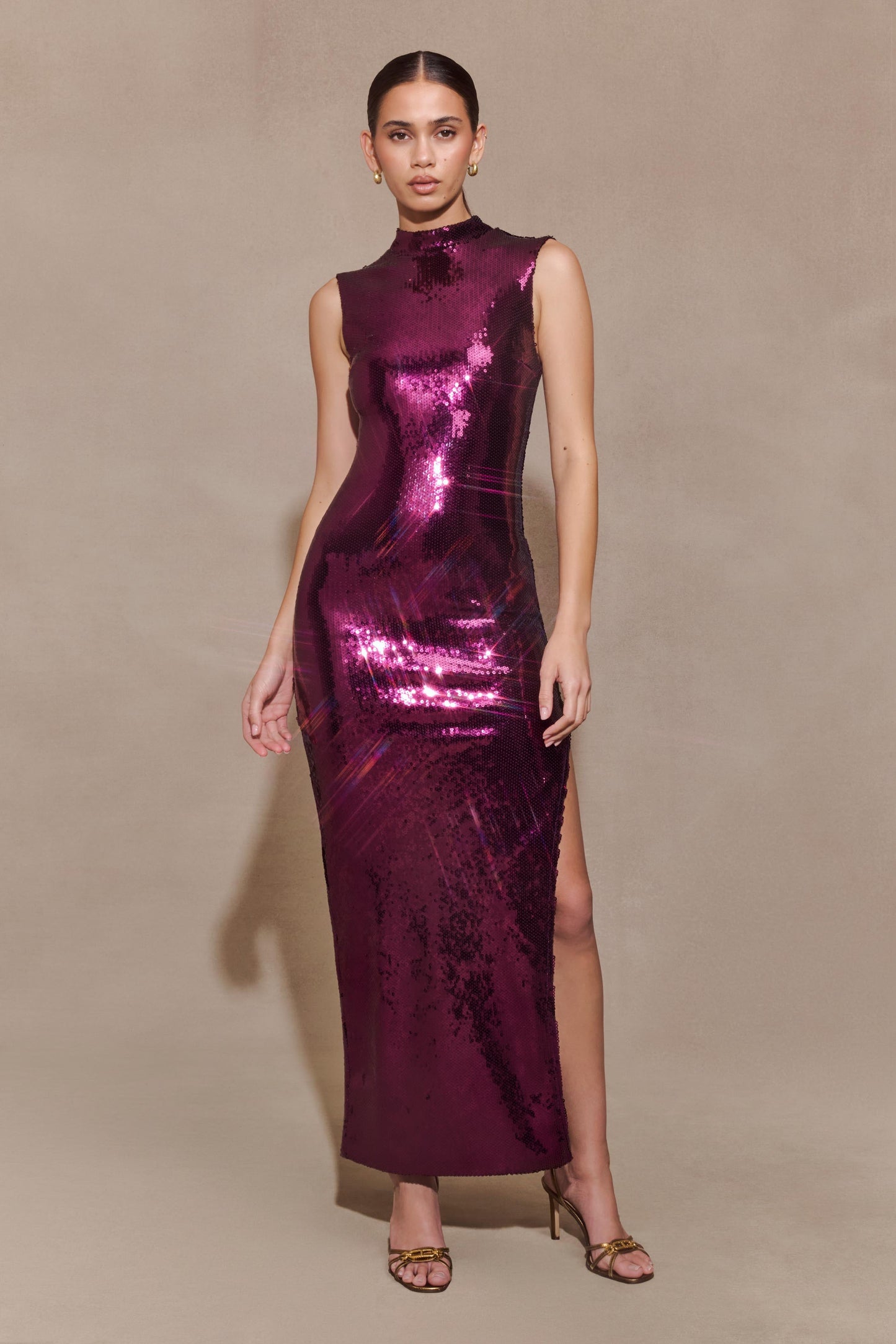 Veronica Sequin Midi Dress - Plum