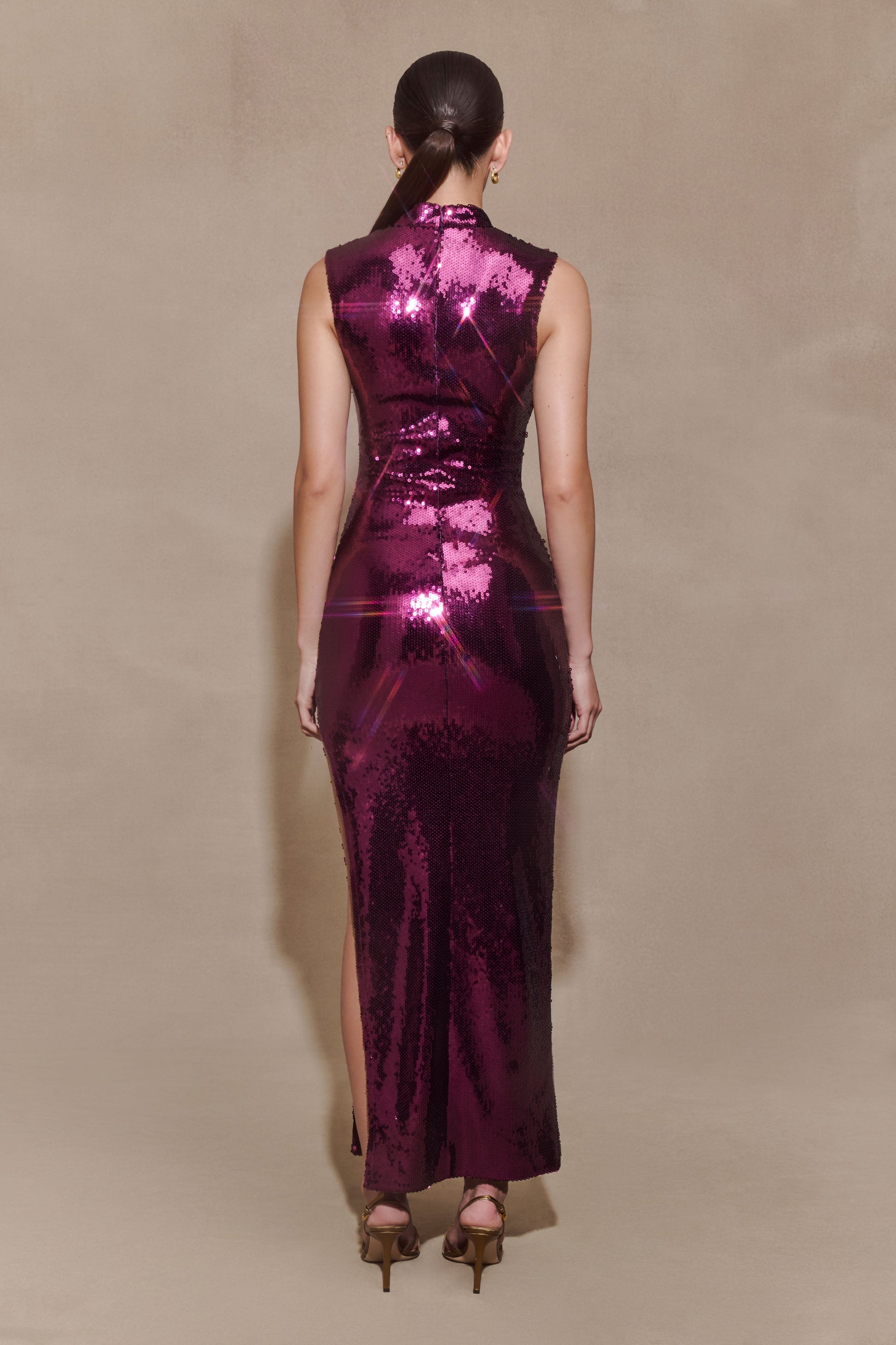 Veronica Sequin Midi Dress / Plum | Meshki | XXS Veronica Sequin Midi Dress / Plum | Meshki | XXS