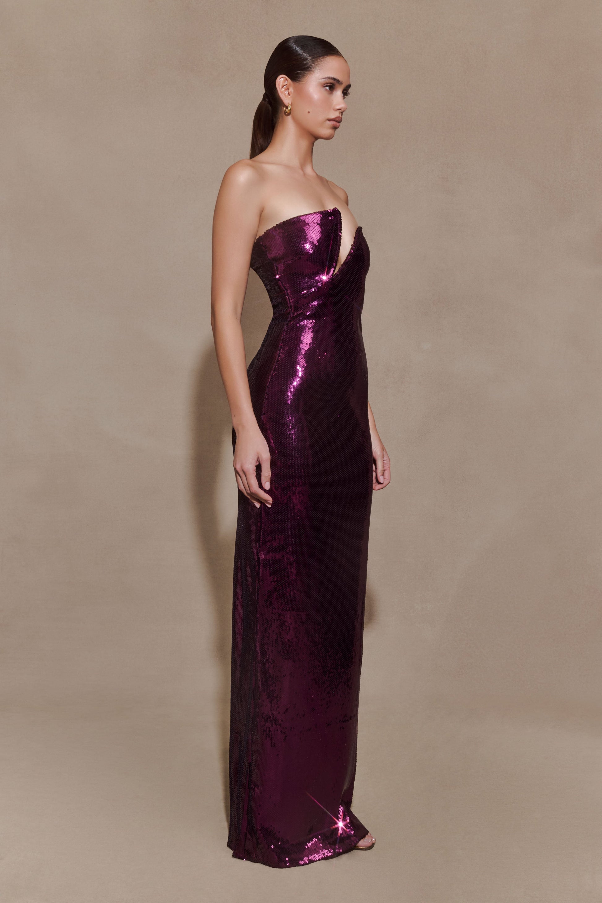 Winston Strapless Sequin Maxi Dress / Plum | MESHKI | L Winston Strapless Sequin Maxi Dress / Plum | MESHKI | L