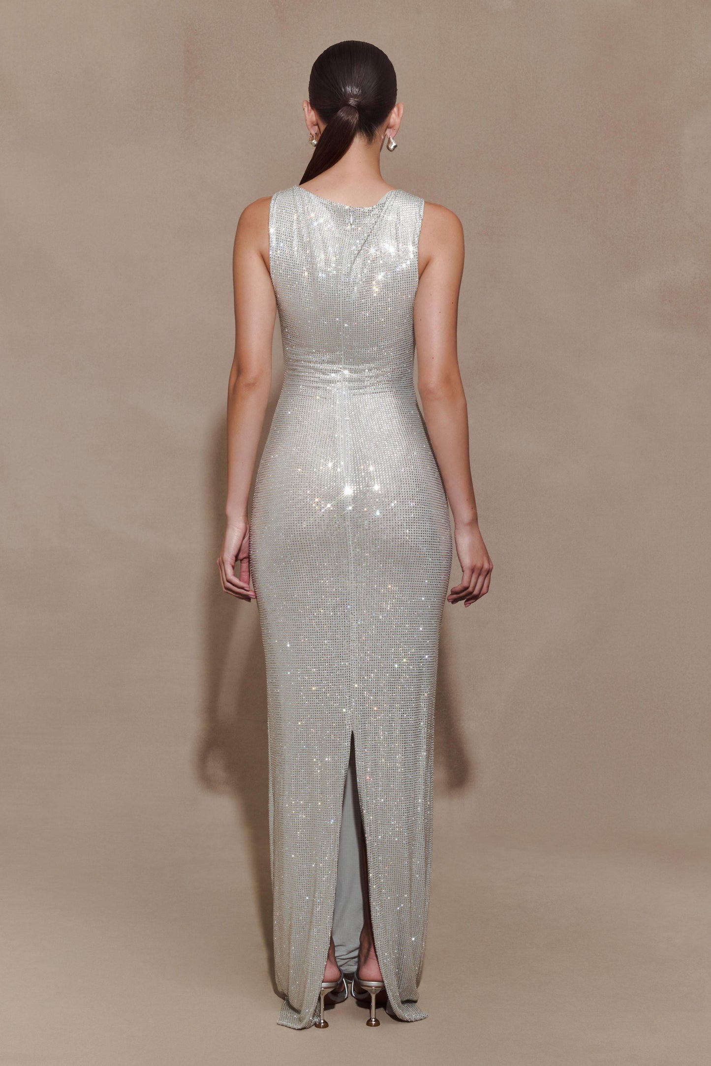 Magnolia Sleeveless Diamante Maxi Dress - Silver