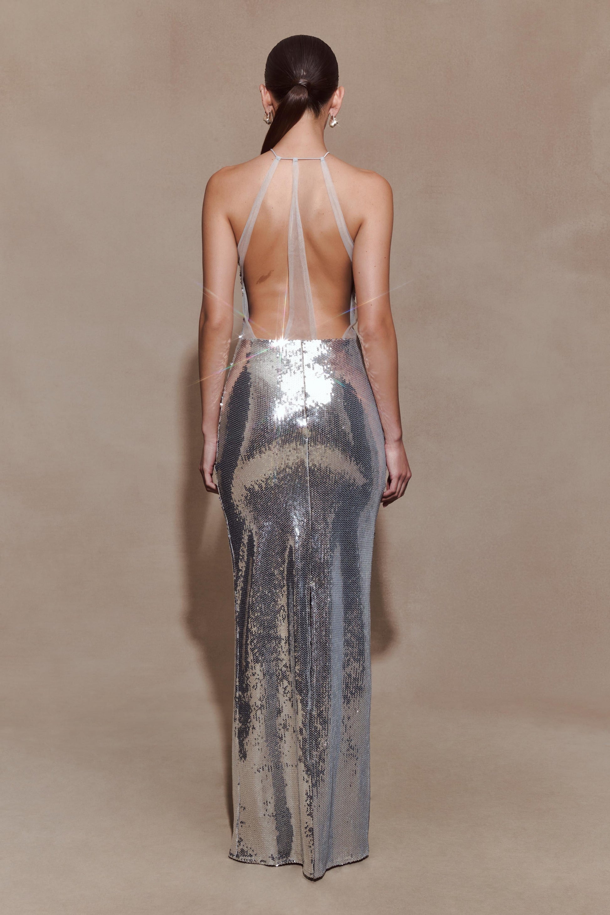 Baldwin Sequin Cut Out Maxi Dress / Silver | MESHKI