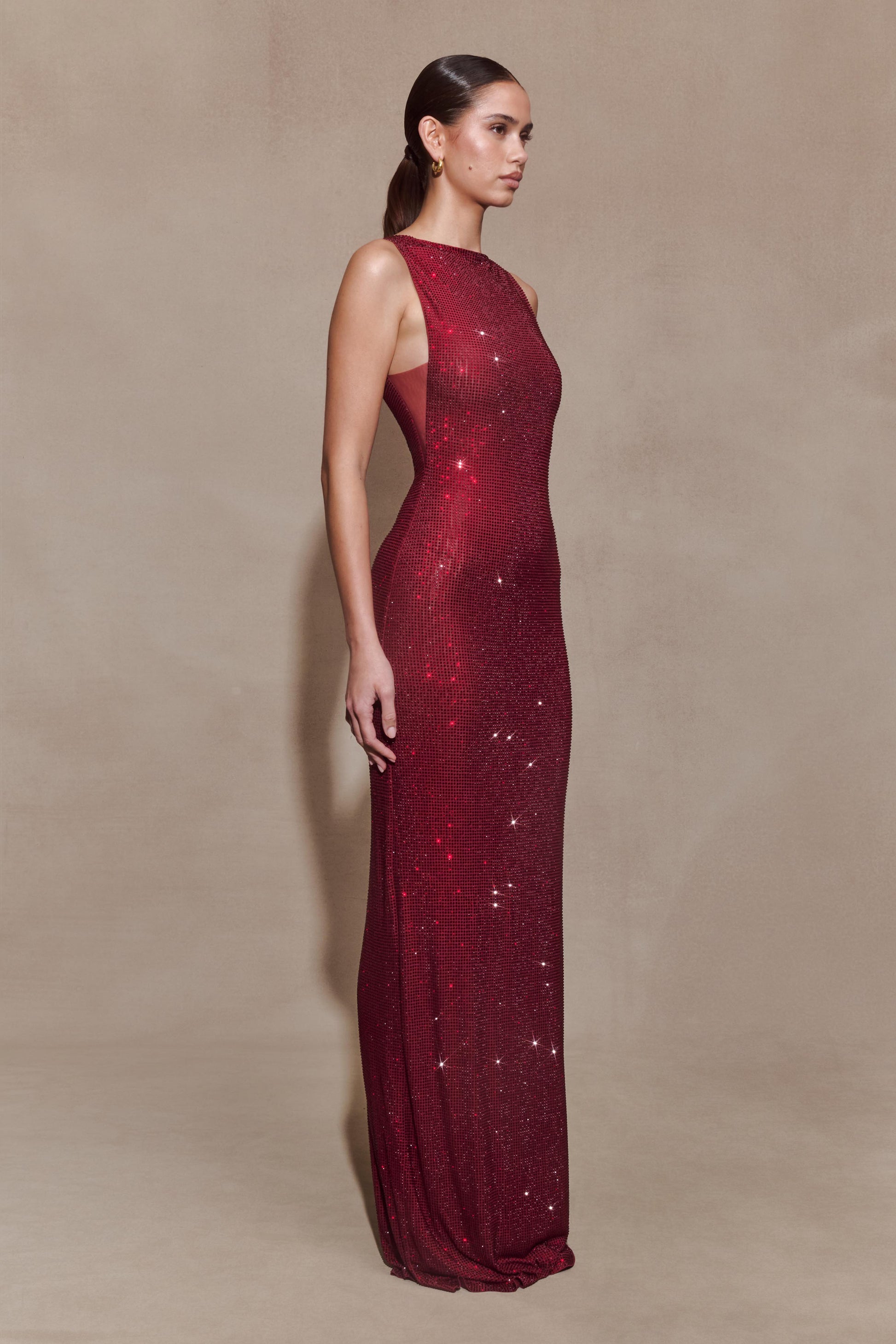 Magnolia Sleeveless Diamante Maxi Dress / Wine | MESHKI