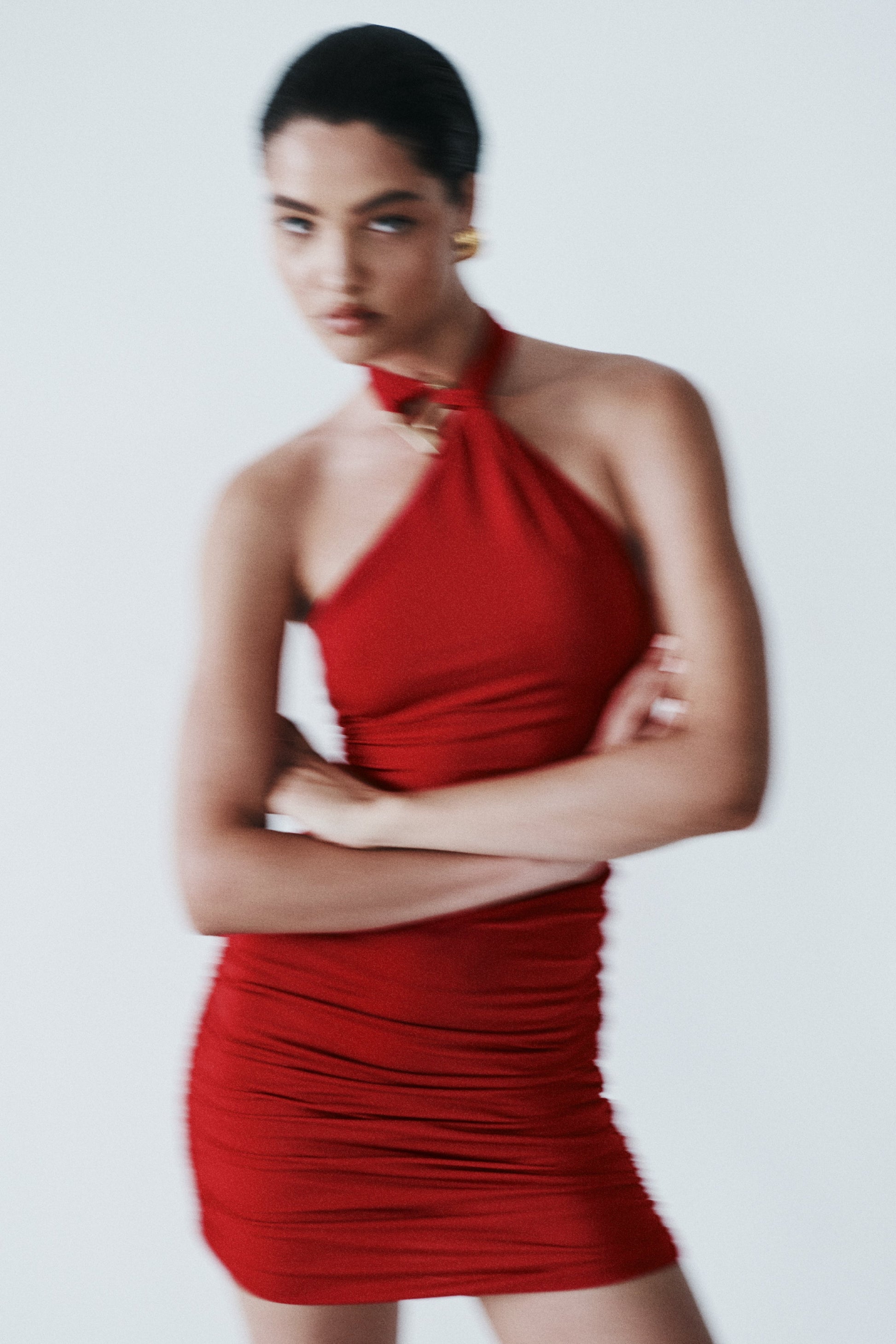 Mariposa Slinky Halter Mini Dress - Red #2