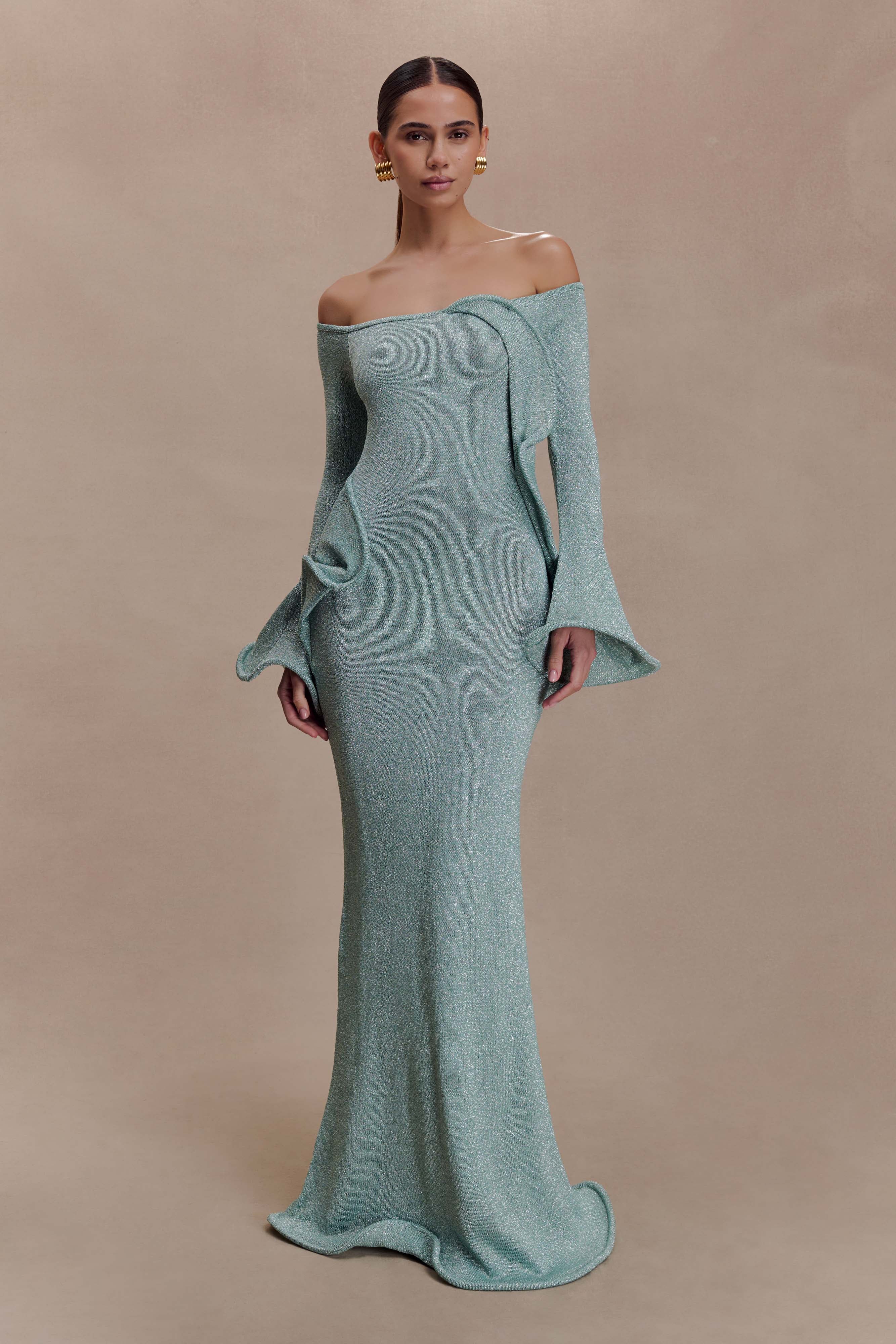 Sandrine Lurex Knit Maxi Dress - Aqua | MESHKI US