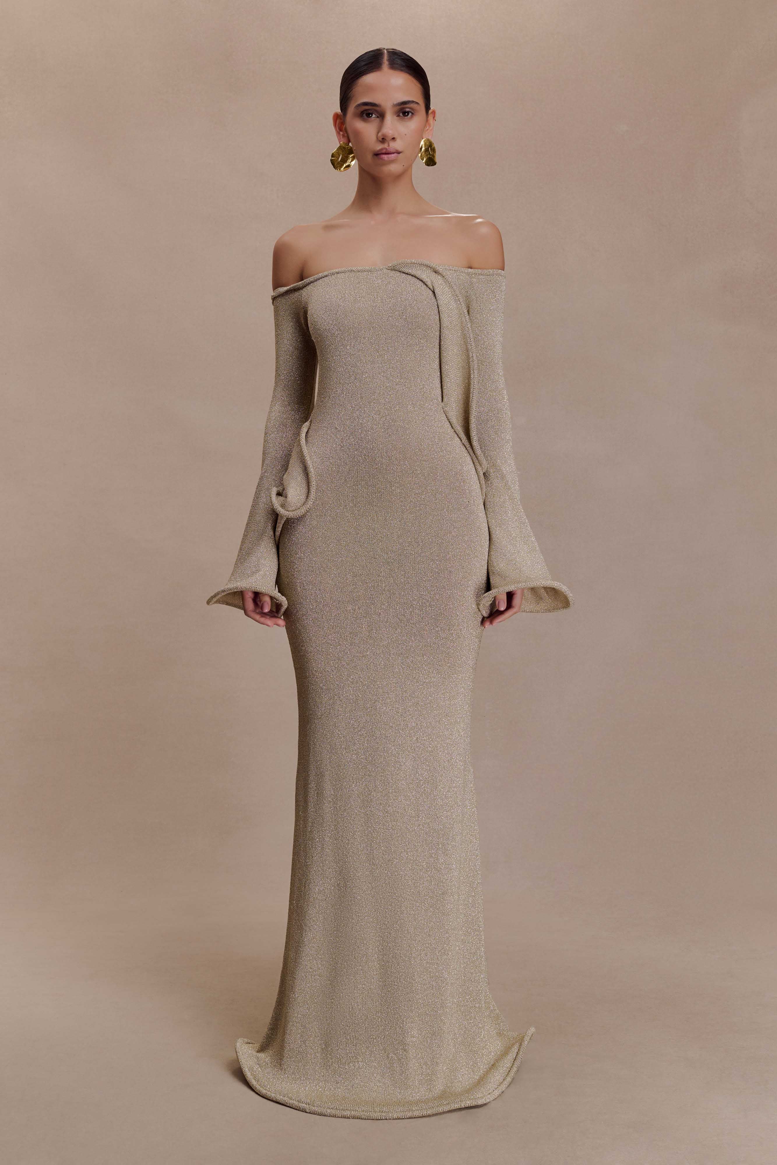 Sandrine Lurex Knit Maxi Dress - Gold | MESHKI US