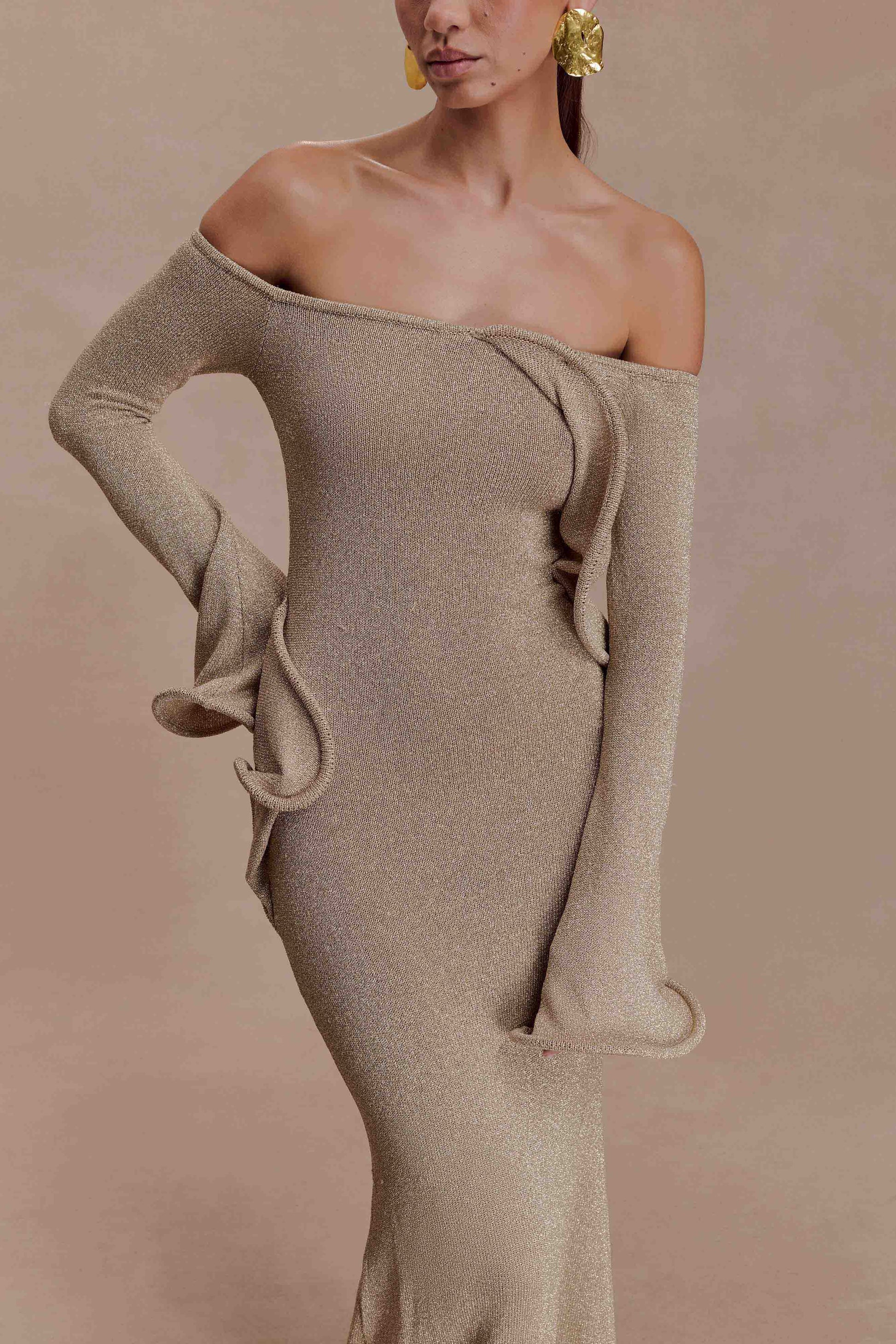 Sandrine Lurex Knit Maxi Dress - Gold | MESHKI US Sandrine Lurex Knit Maxi Dress - Gold | MESHKI US
