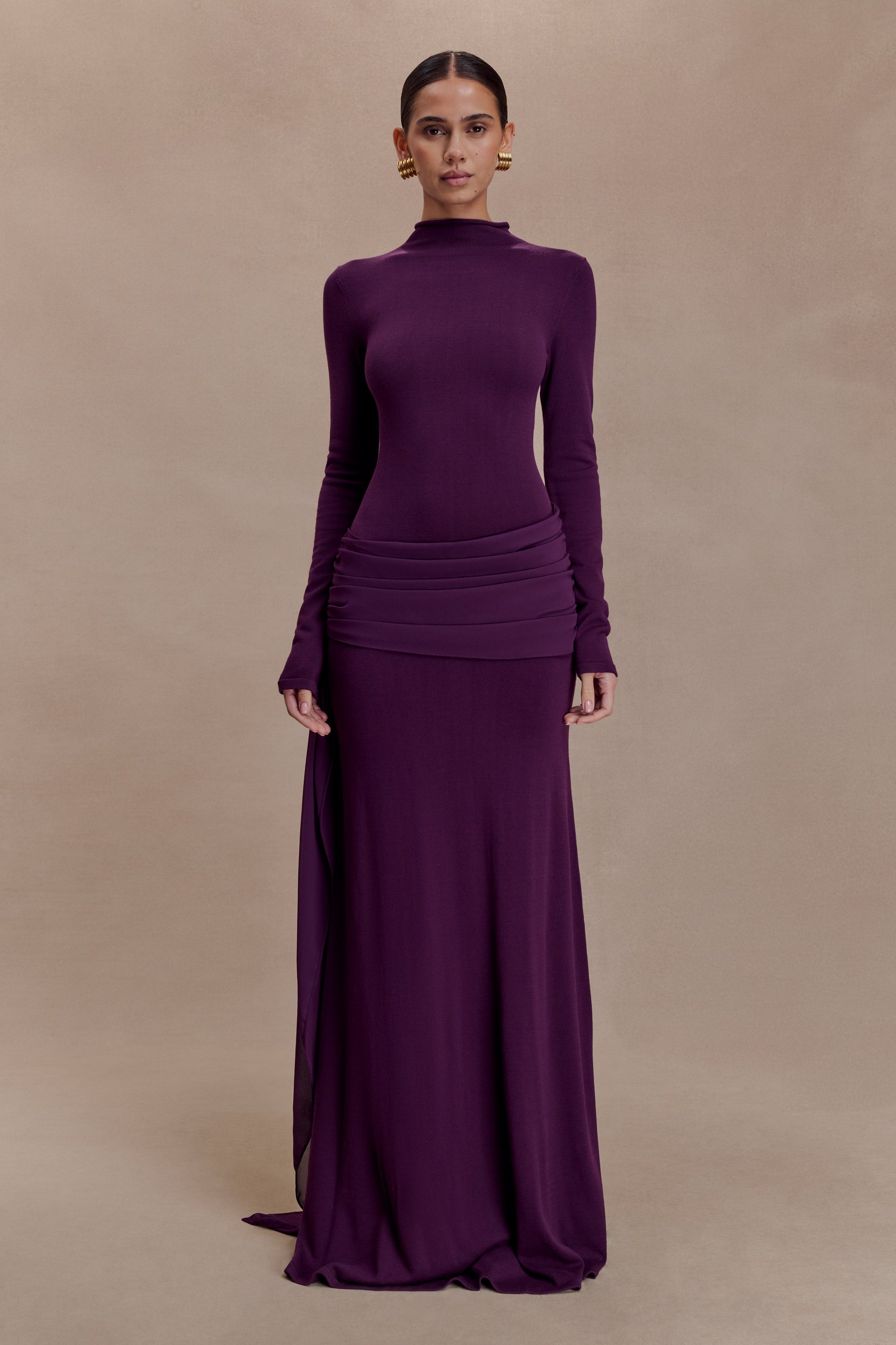 Grayson Knit Chiffon Maxi Dress - Plum