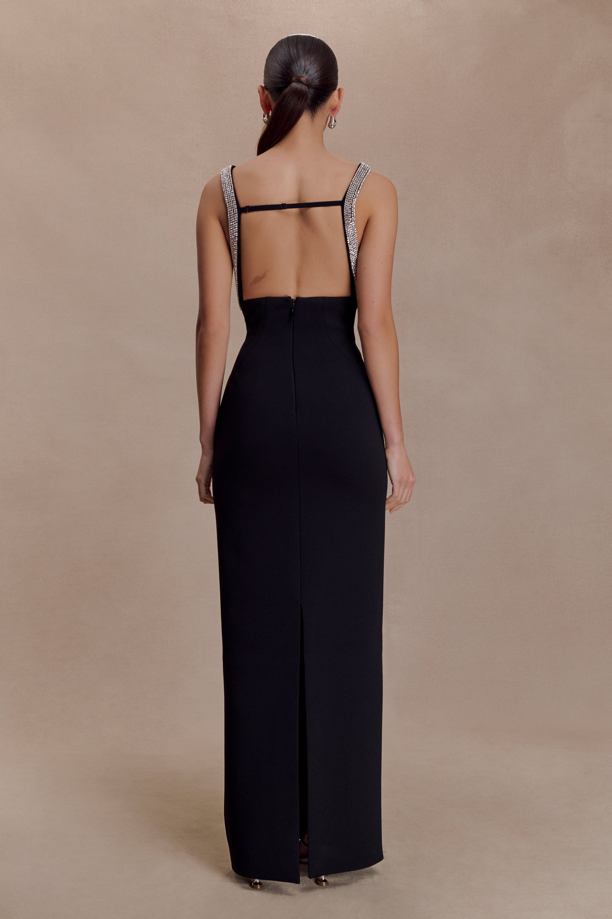 Lorde Embellished Crepe Maxi Dress / Black | MESHKI