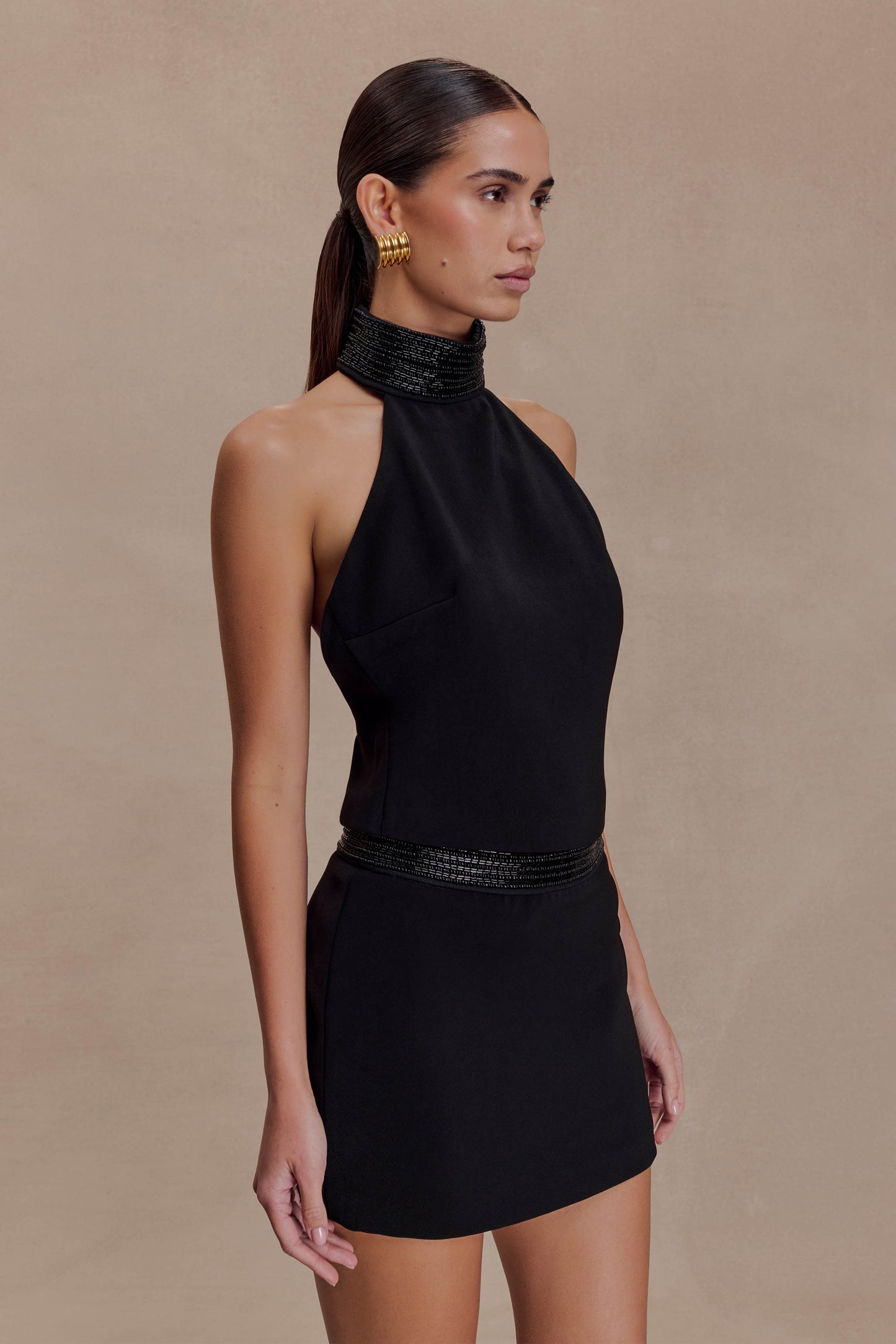 Emilia Beaded Waistband Mini Skirt - Black