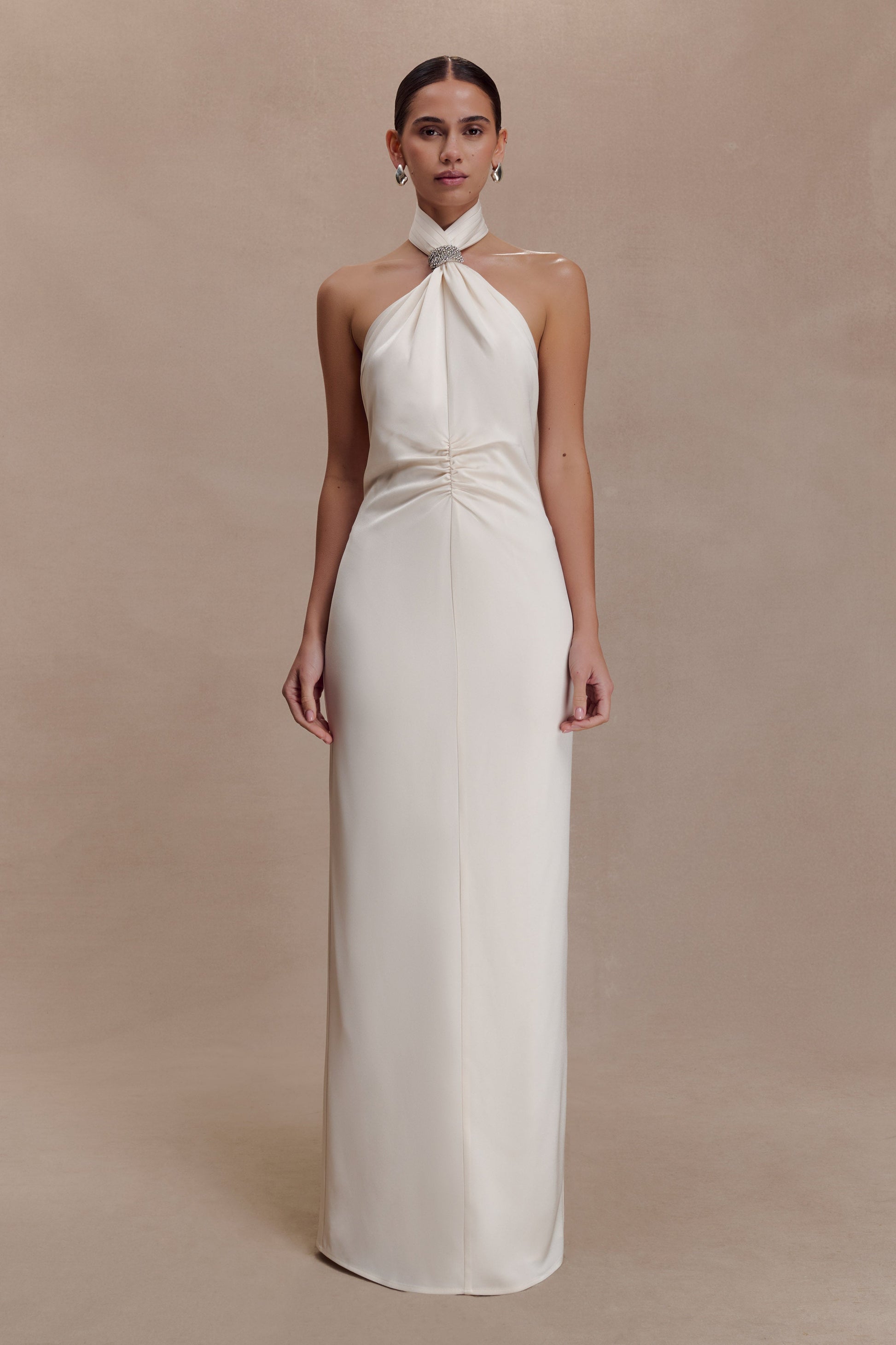 Freja Halter Maxi Dress With Hardware - Blush Ivory