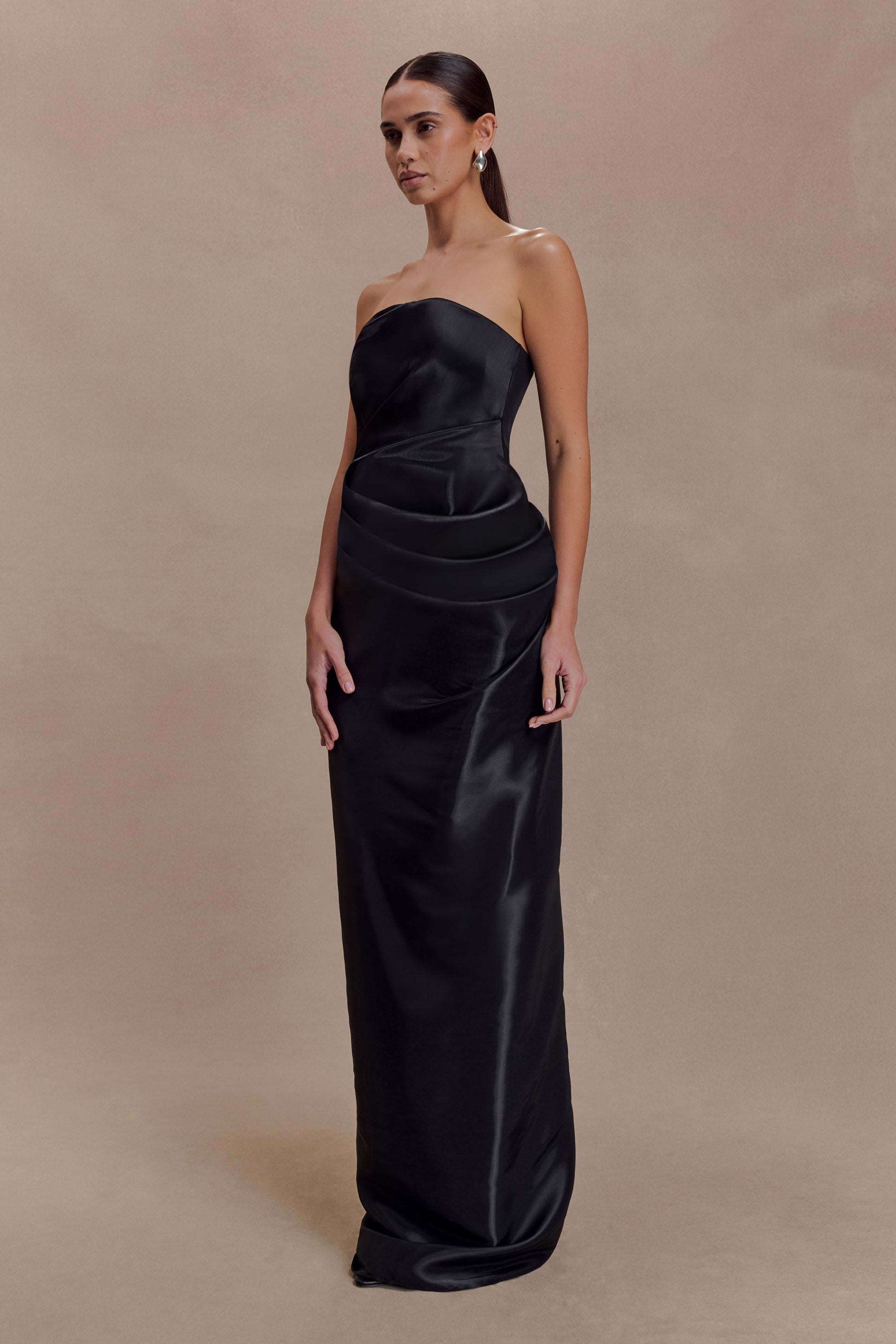 Calliope Strapless Organza Maxi Dress / Black | MESHKI