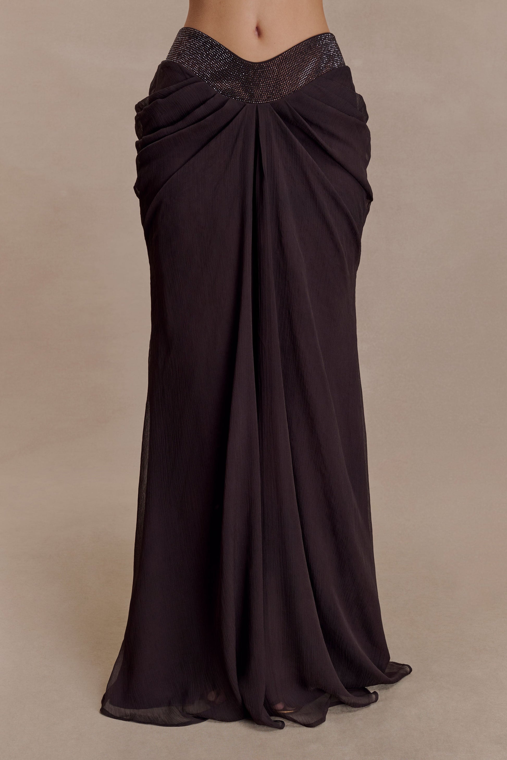 Siren Satin And Diamante Maxi Skirt - Dark Chocolate #6