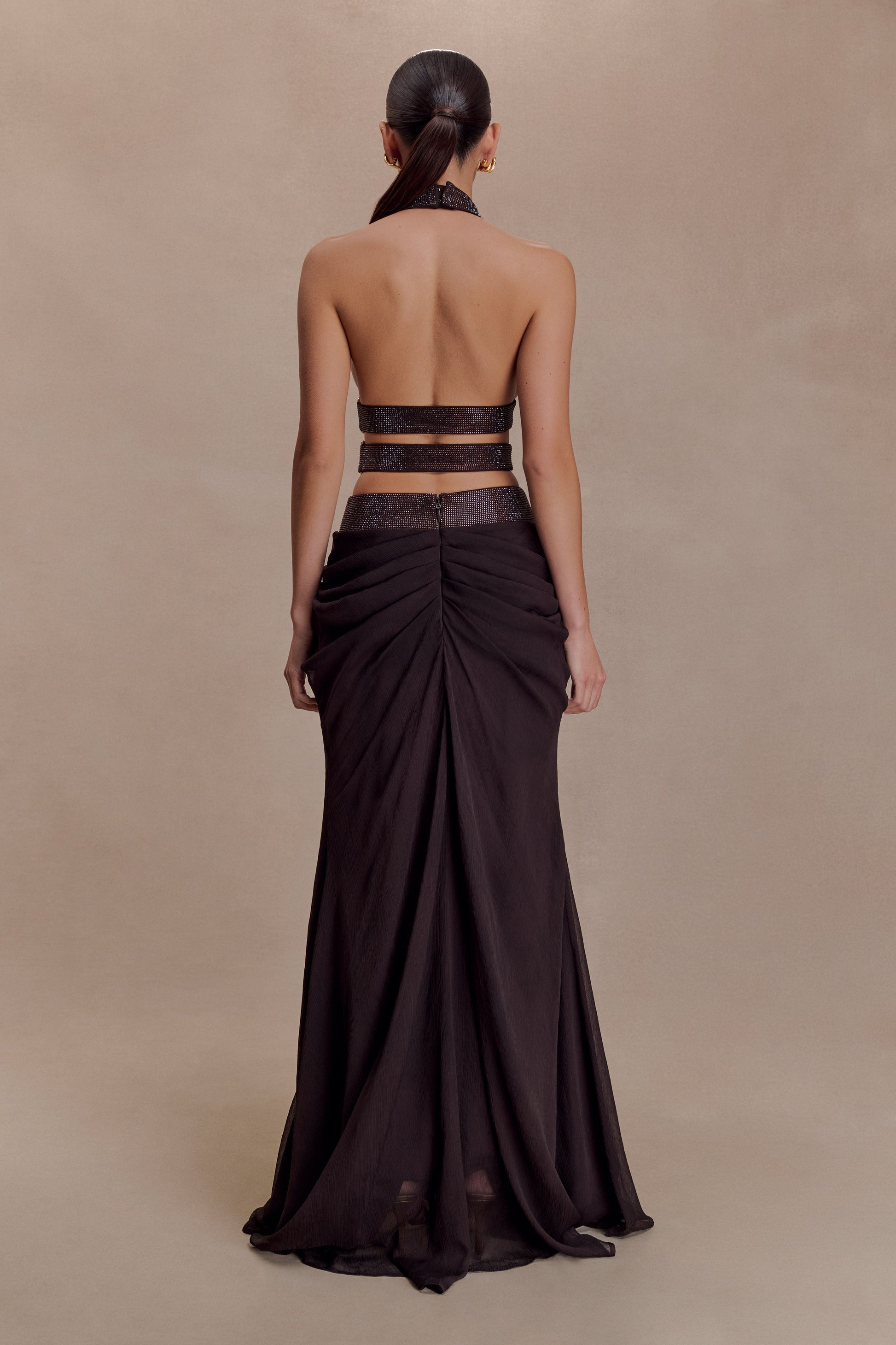 Siren Satin And Diamante Maxi Skirt - Dark Chocolate #4