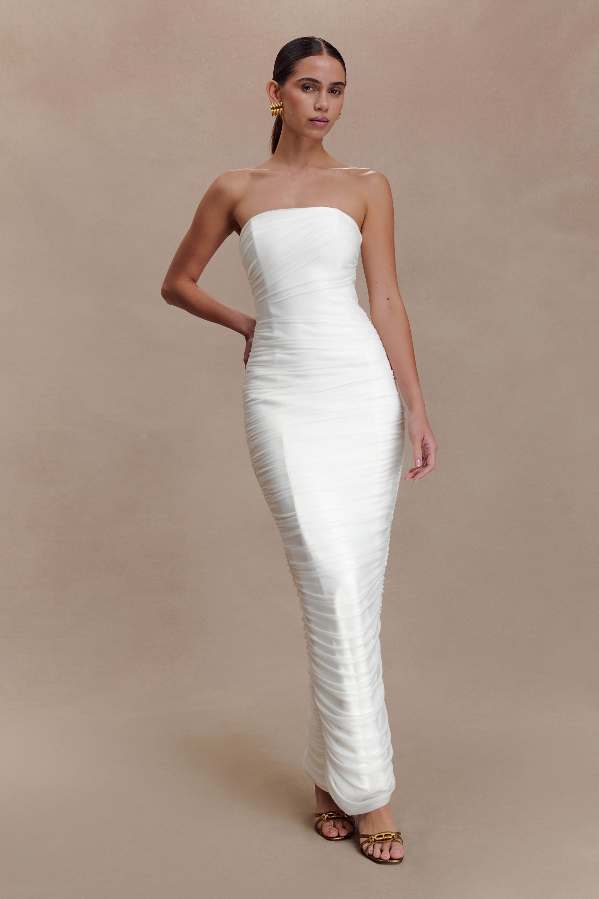 Jianna Strapless Mesh Maxi Dress - Ivory | MESHKI US Jianna Strapless Mesh Maxi Dress - Ivory | MESHKI US