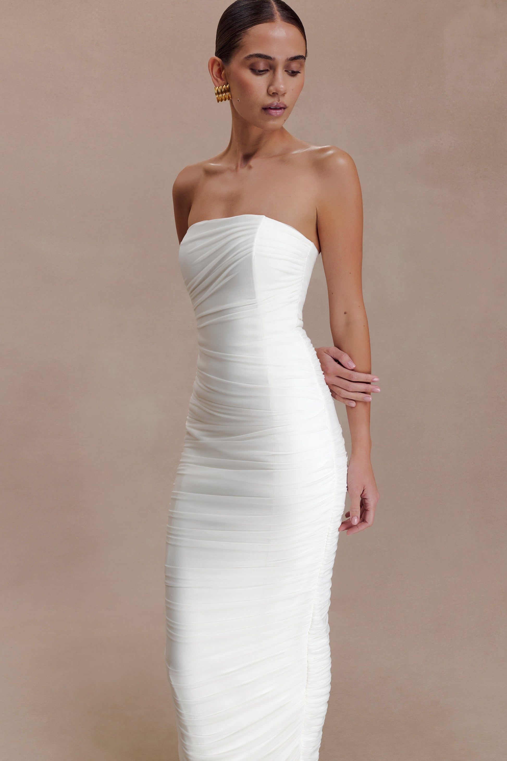 Jianna Strapless Mesh Maxi Dress - Ivory | MESHKI US Jianna Strapless Mesh Maxi Dress - Ivory | MESHKI US