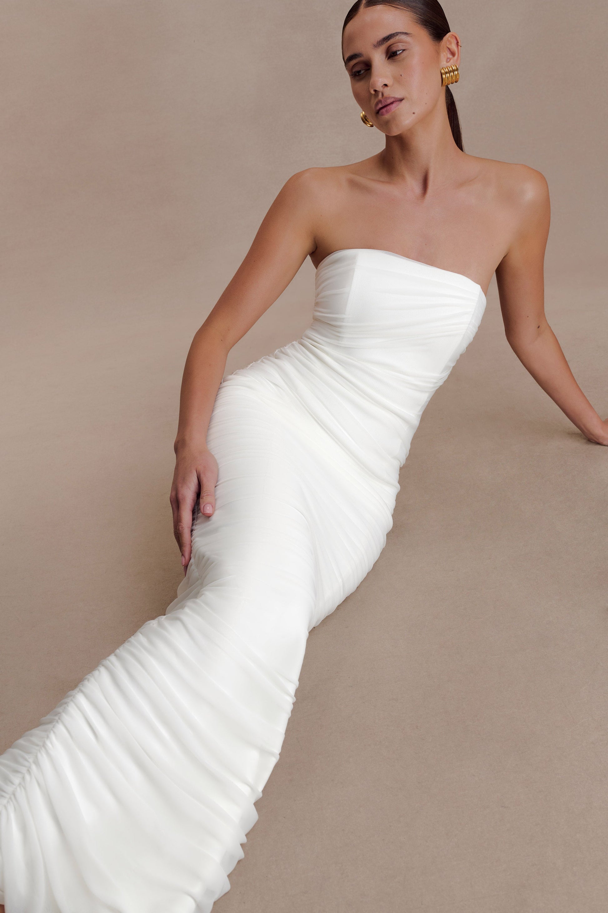 Jianna Strapless Mesh Maxi Dress / Ivory | Meshki | XXS Jianna Strapless Mesh Maxi Dress / Ivory | Meshki | XXS