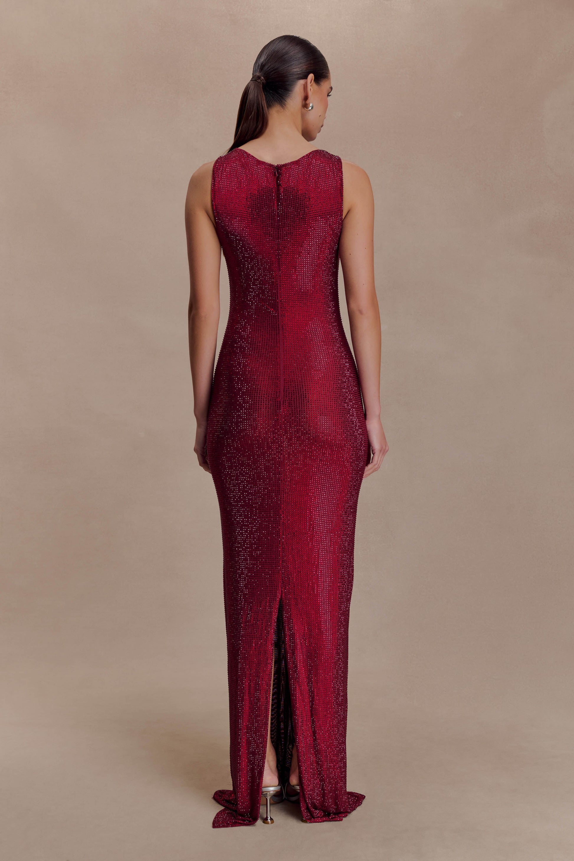Magnolia Sleeveless Diamante Maxi Dress - Wine #2