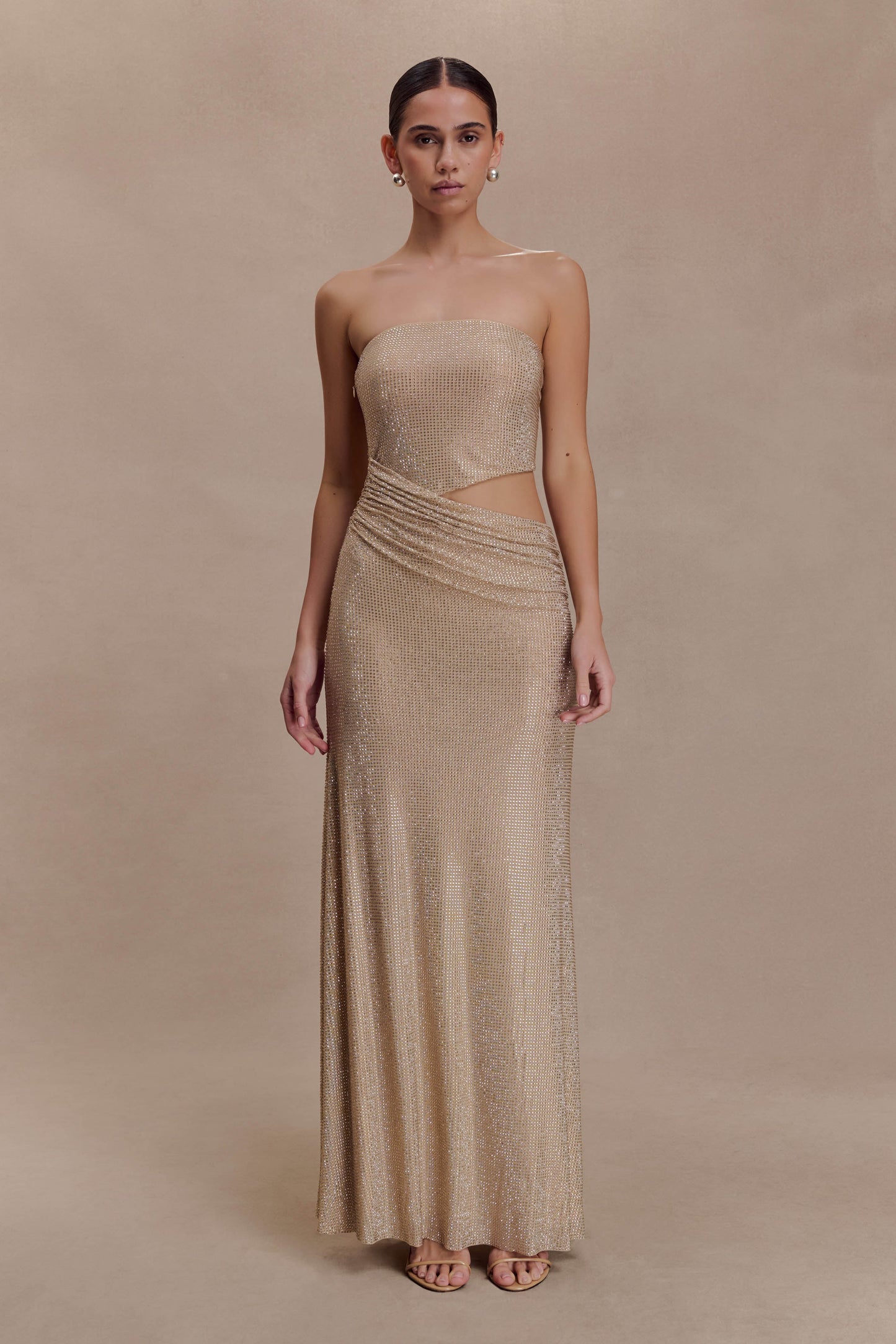 Starla Strapless Diamante Maxi Dress - Gold