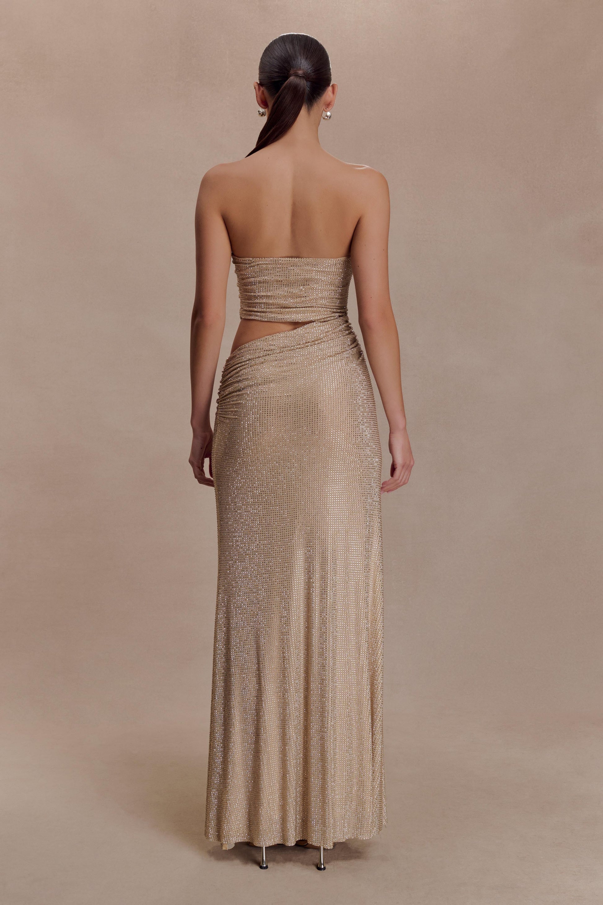 Starla Strapless Diamante Maxi Dress / Gold | MESHKI | XXS Starla Strapless Diamante Maxi Dress / Gold | MESHKI | XXS