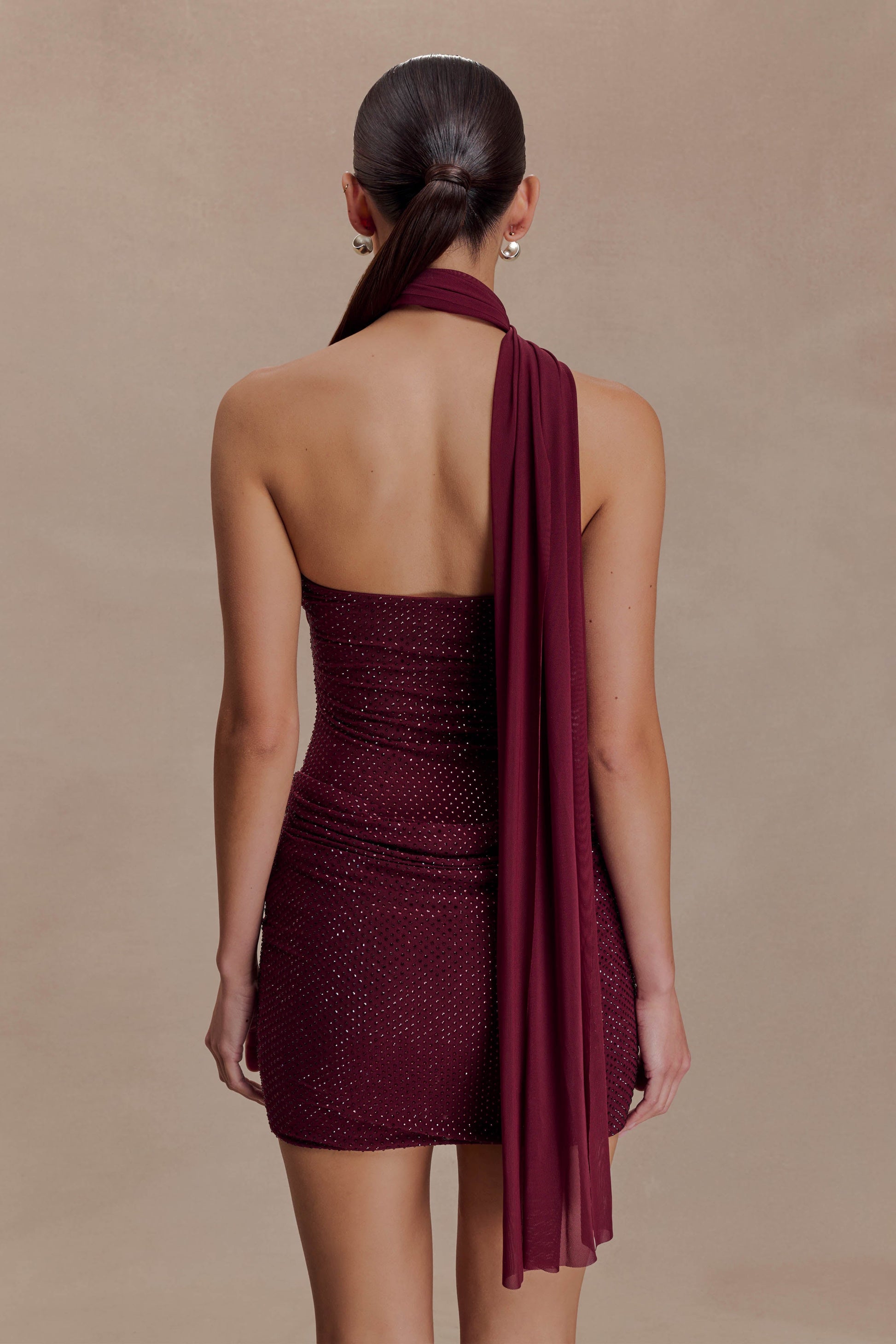 Mattea Diamante Mini Dress With Scarf - Plum #2
