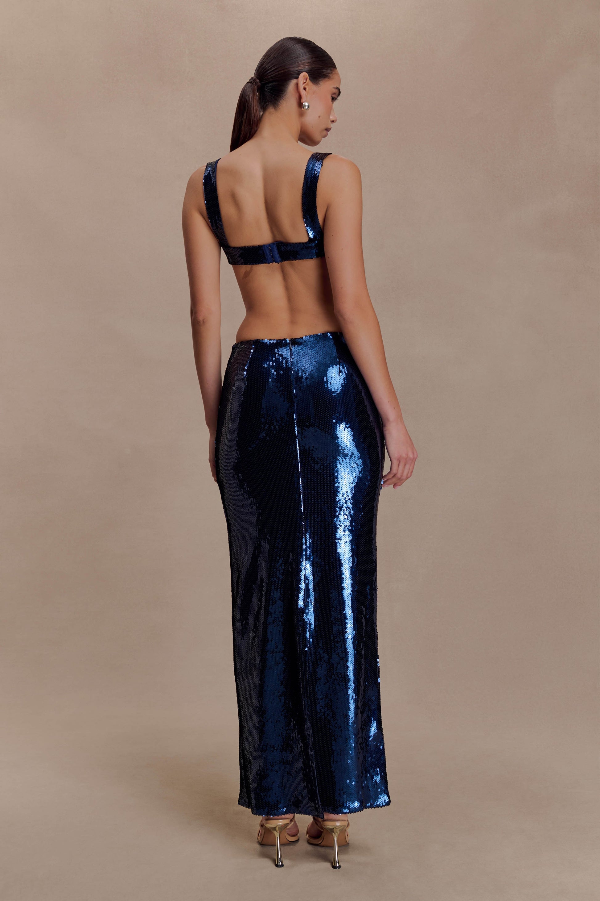 Adoria Sequin Cut Out Maxi Dress - Navy | MESHKI US Adoria Sequin Cut Out Maxi Dress - Navy | MESHKI US