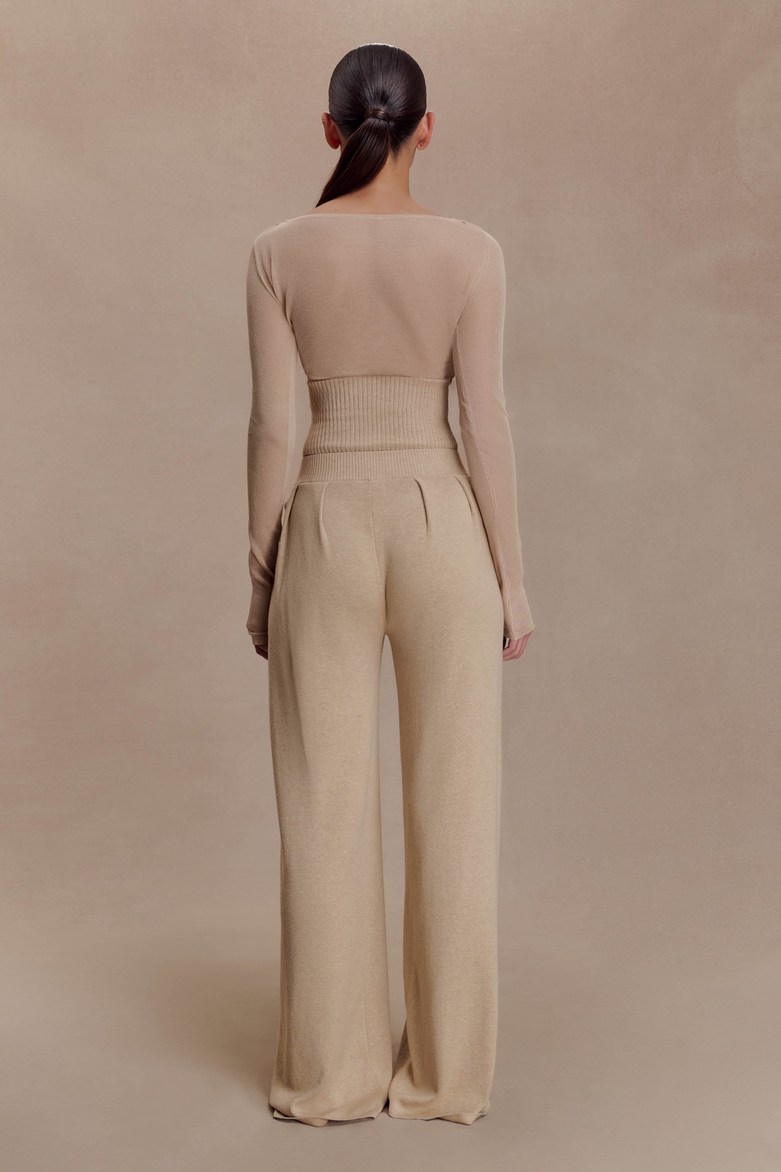Frannie Gathered Silk Blend Knit Pants - Sand | MESHKI US