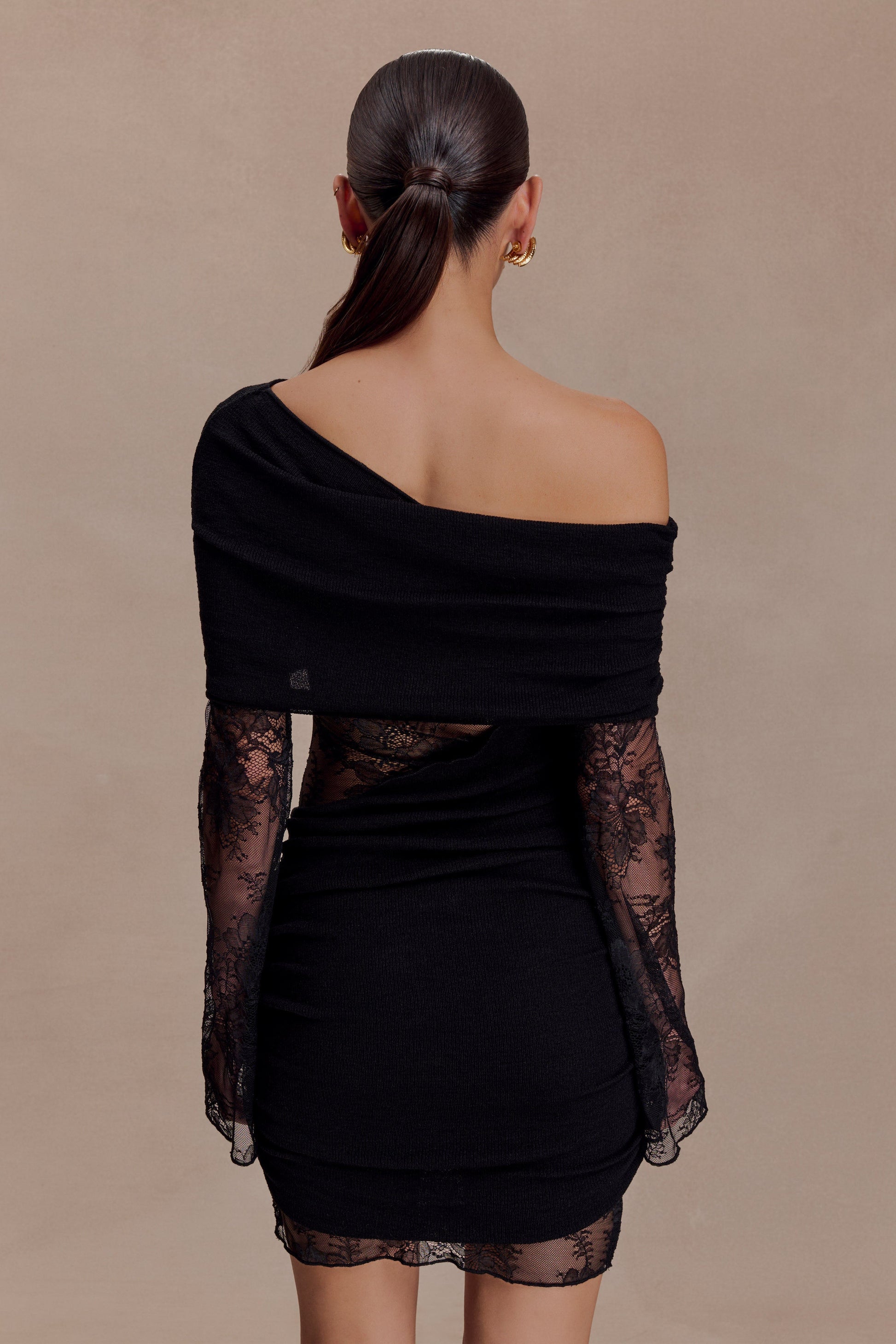 Luxie Lace Knit Mini Dress / Black | MESHKI