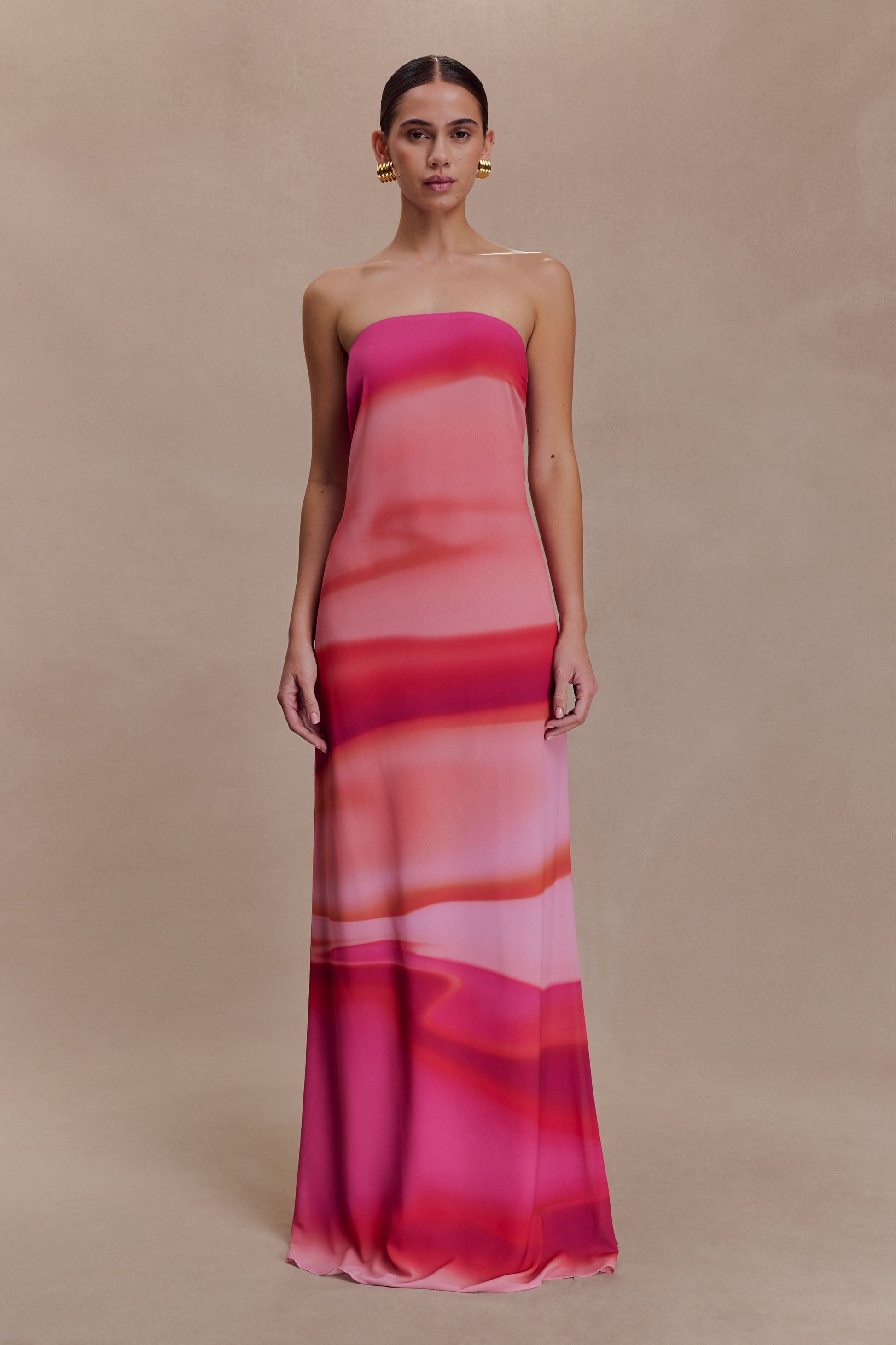 Amaya Strapless Chiffon Maxi Dress / Pink Sunset Print | Meshki | Xs Amaya Strapless Chiffon Maxi Dress / Pink Sunset Print | Meshki | Xs