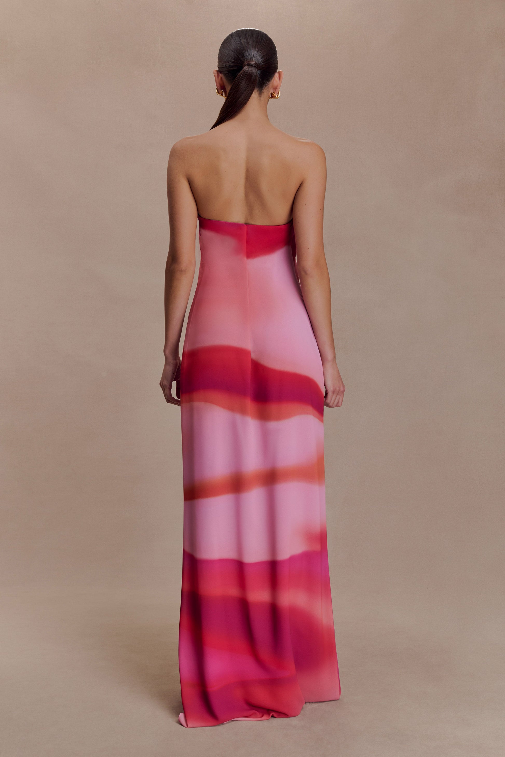 Amaya Strapless Chiffon Maxi Dress / Pink Sunset Print | MESHKI | XS Amaya Strapless Chiffon Maxi Dress / Pink Sunset Print | MESHKI | XS