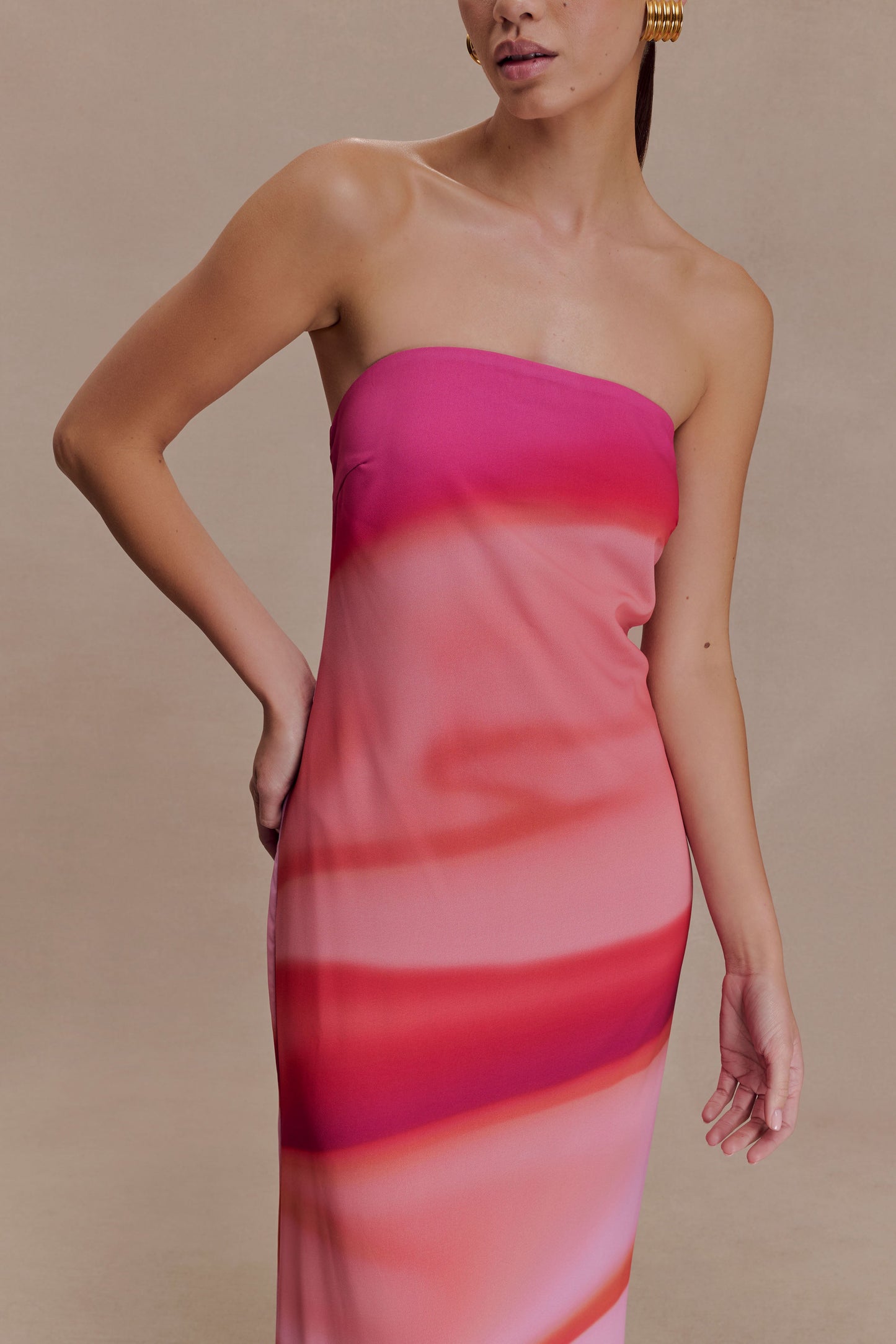 Amaya Strapless Chiffon Maxi Dress - Pink Sunset Print