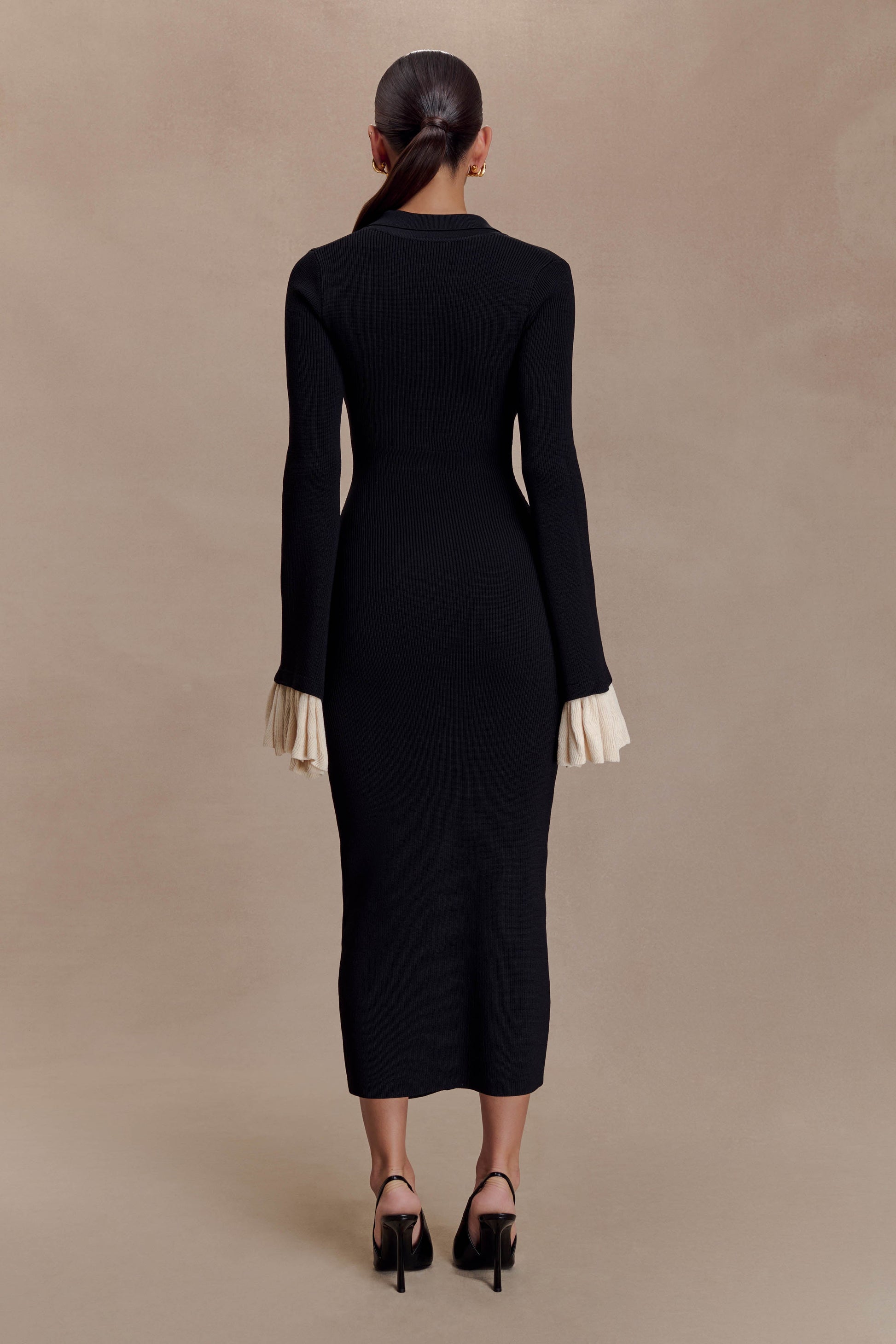 fitted lace wedding dress Chlo Black Long Sleeve Studded Crochet Knit Midi dress fitted lace wedding dress Chlo Black Long Sleeve Studded Crochet Knit Midi dress