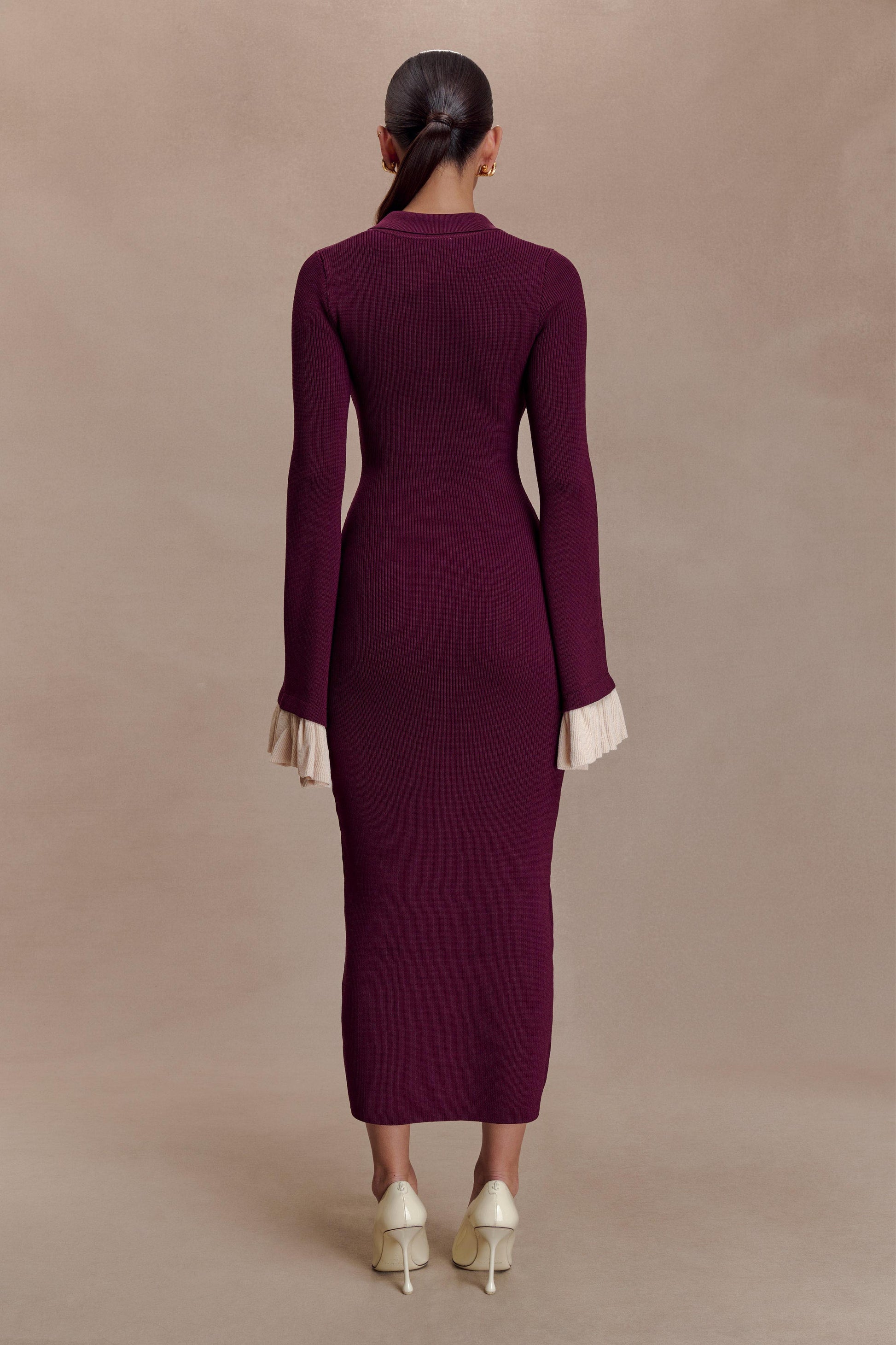 Amirose Ruffle Knit Midi Dress - Plum #2