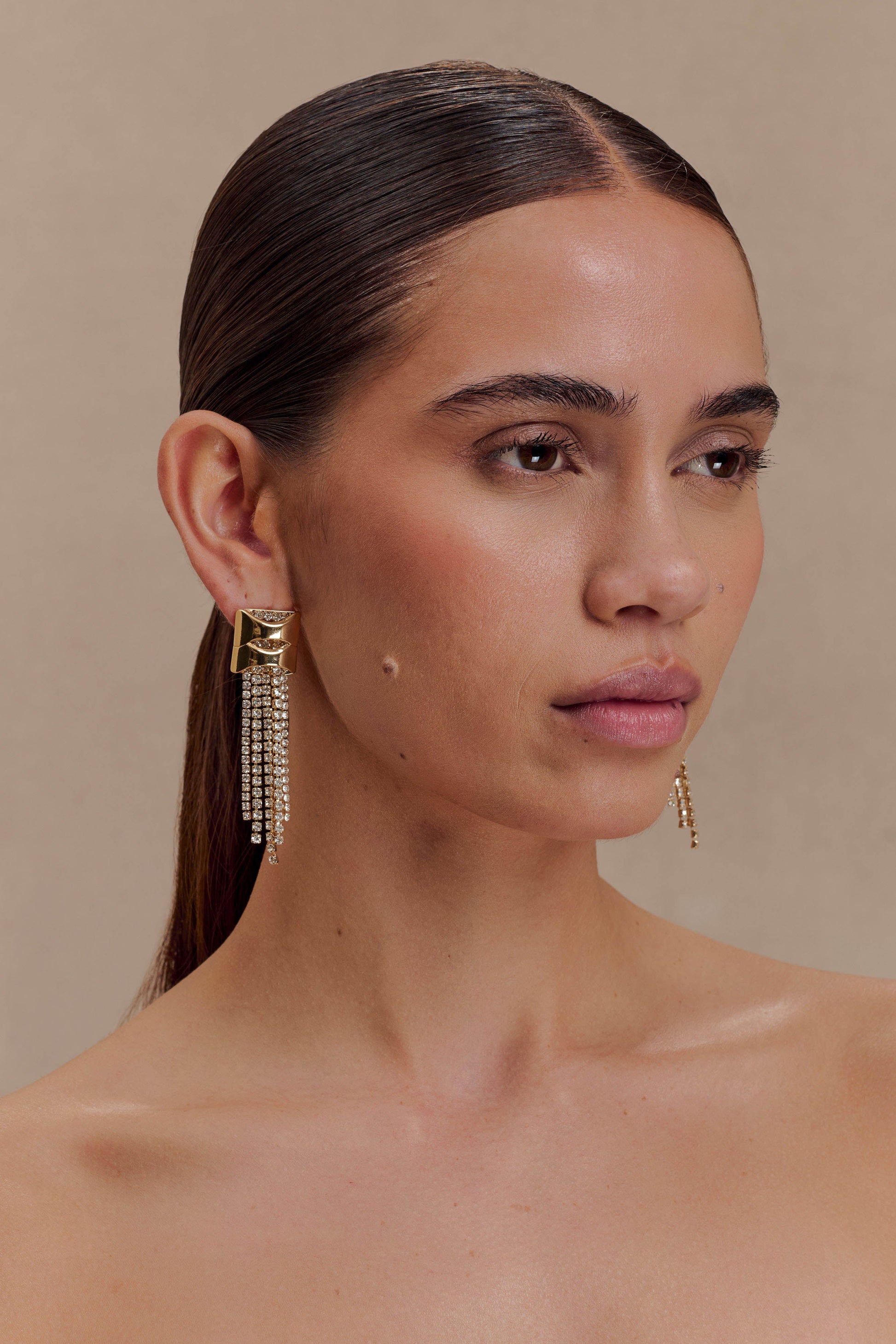 Shea Crystal Fringe Drop Earrings - Gold #2