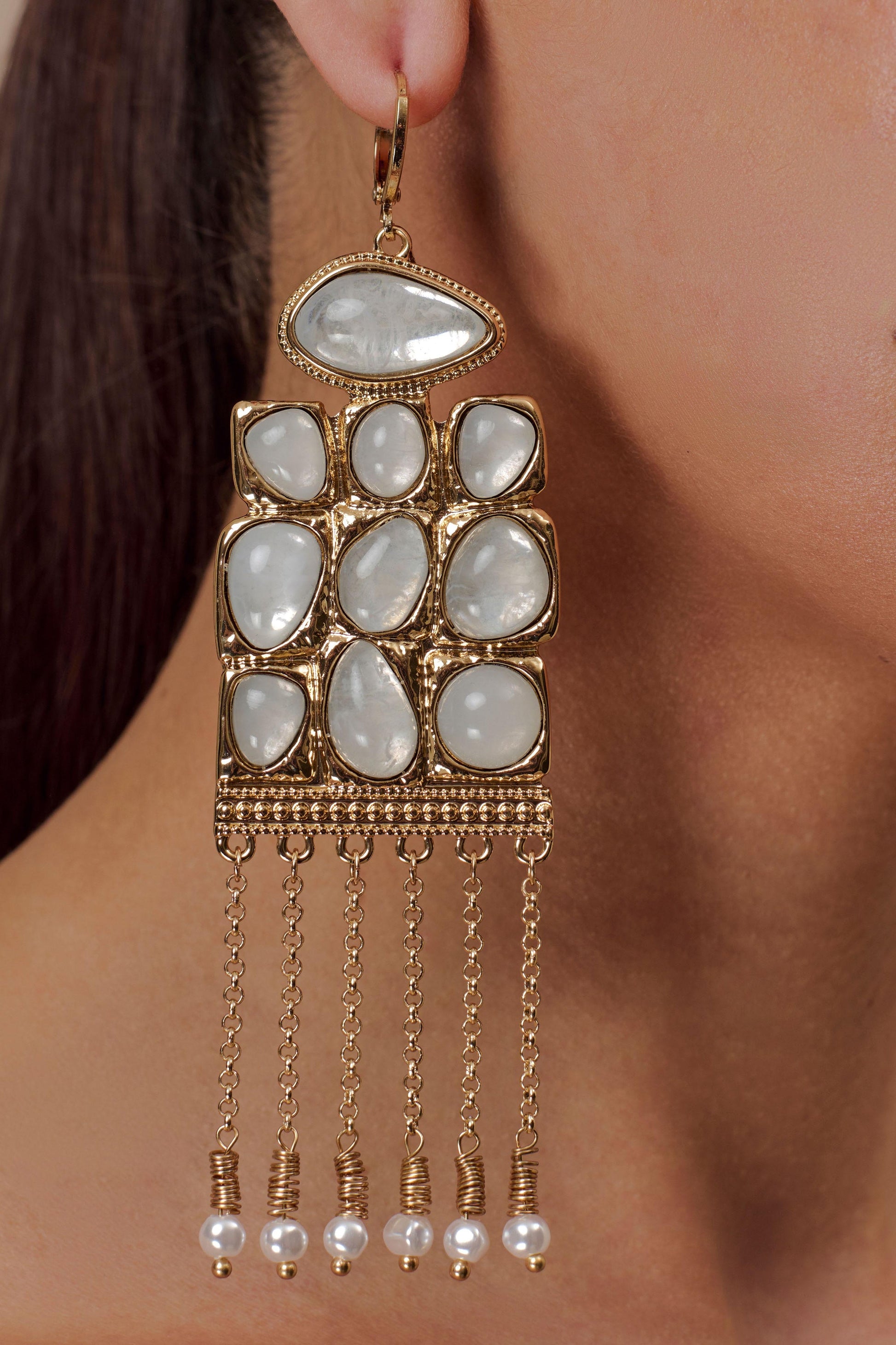 Annika Horizontal Resin Drop Earrings - Gold #2