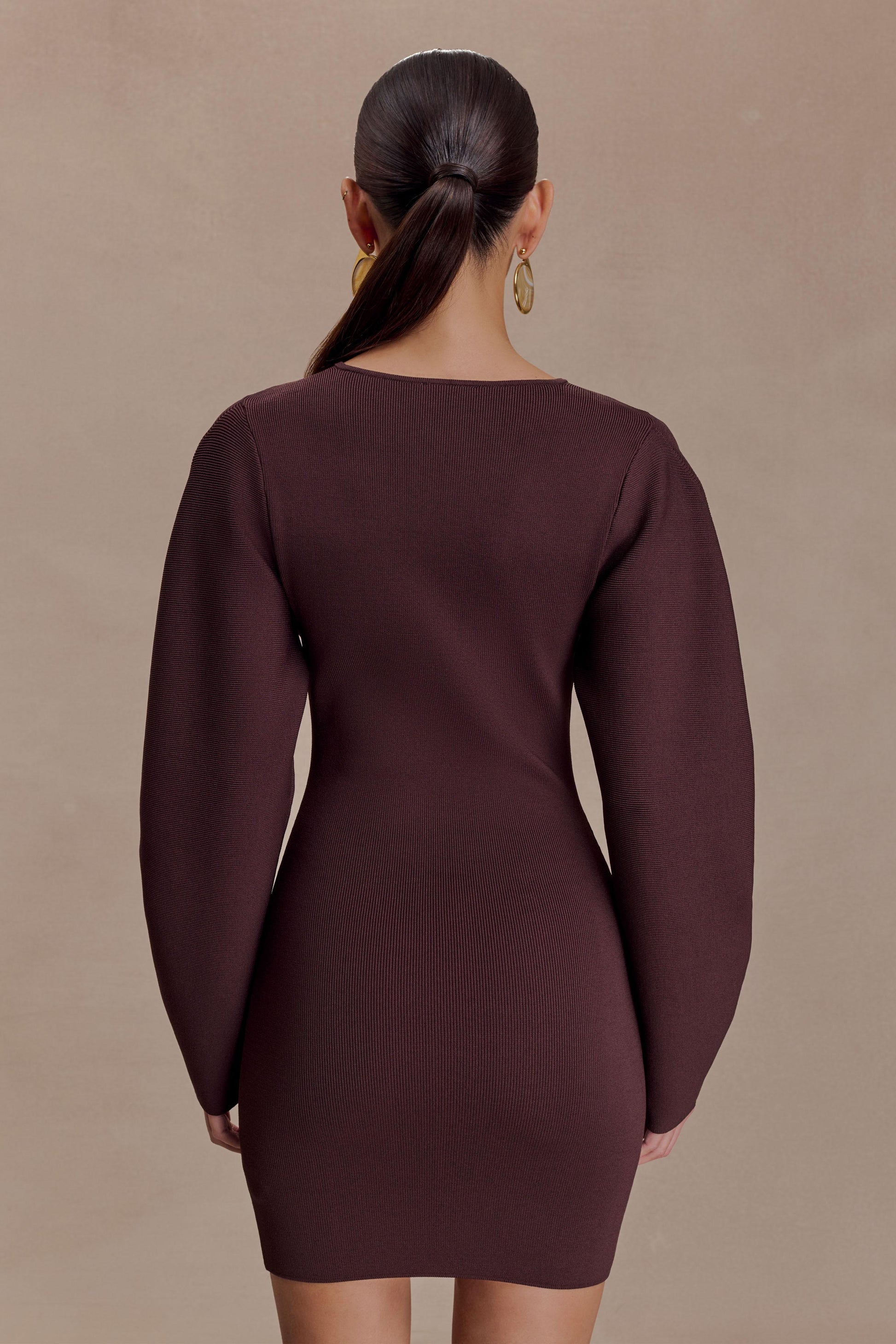 Billy Balloon Sleeve Knit Mini Dress / Dark Chocolate | MESHKI | XS Billy Balloon Sleeve Knit Mini Dress / Dark Chocolate | MESHKI | XS