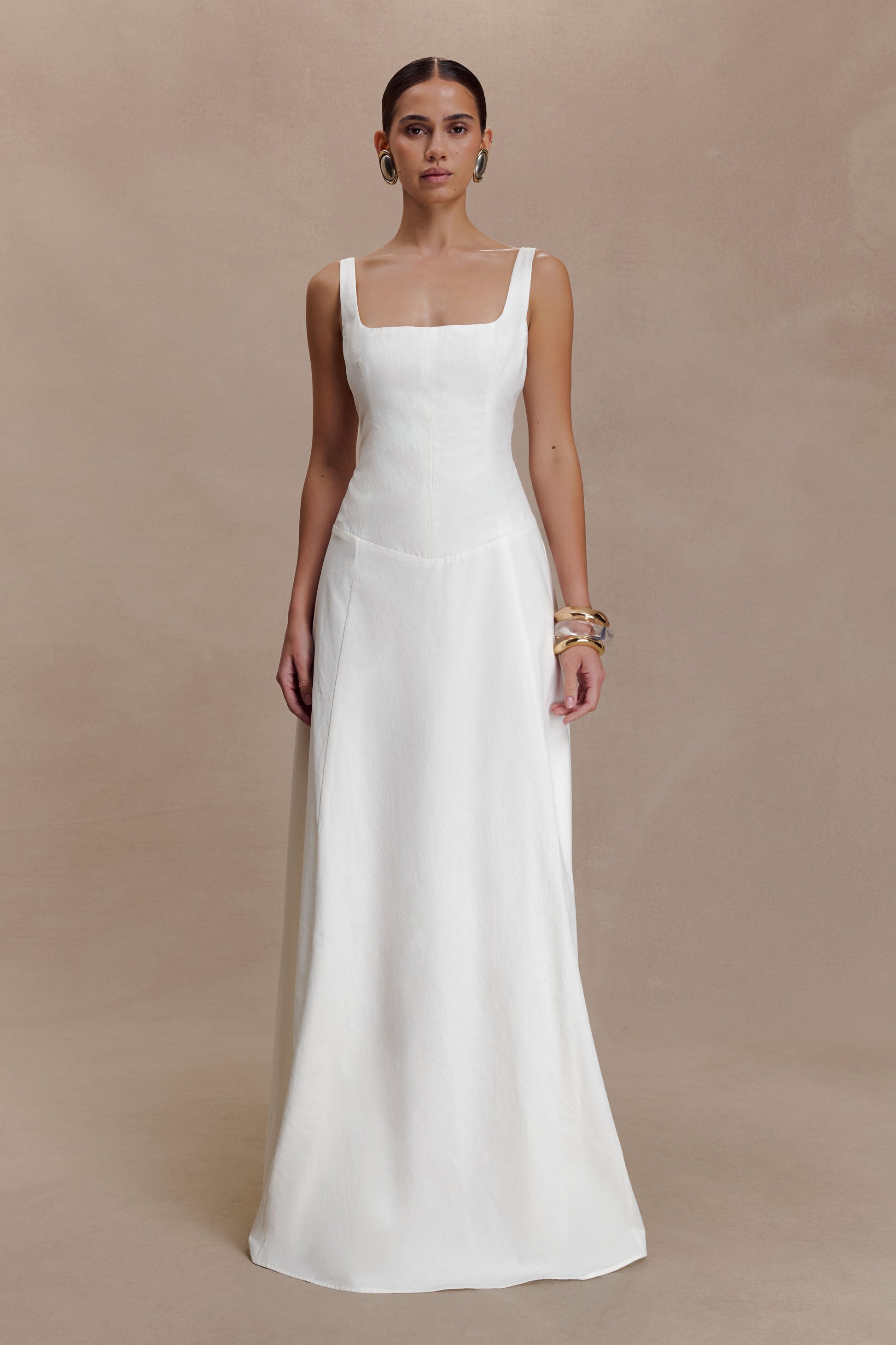 Salma Drop Waist Cotton Maxi Dress / White | MESHKI | XS Salma Drop Waist Cotton Maxi Dress / White | MESHKI | XS