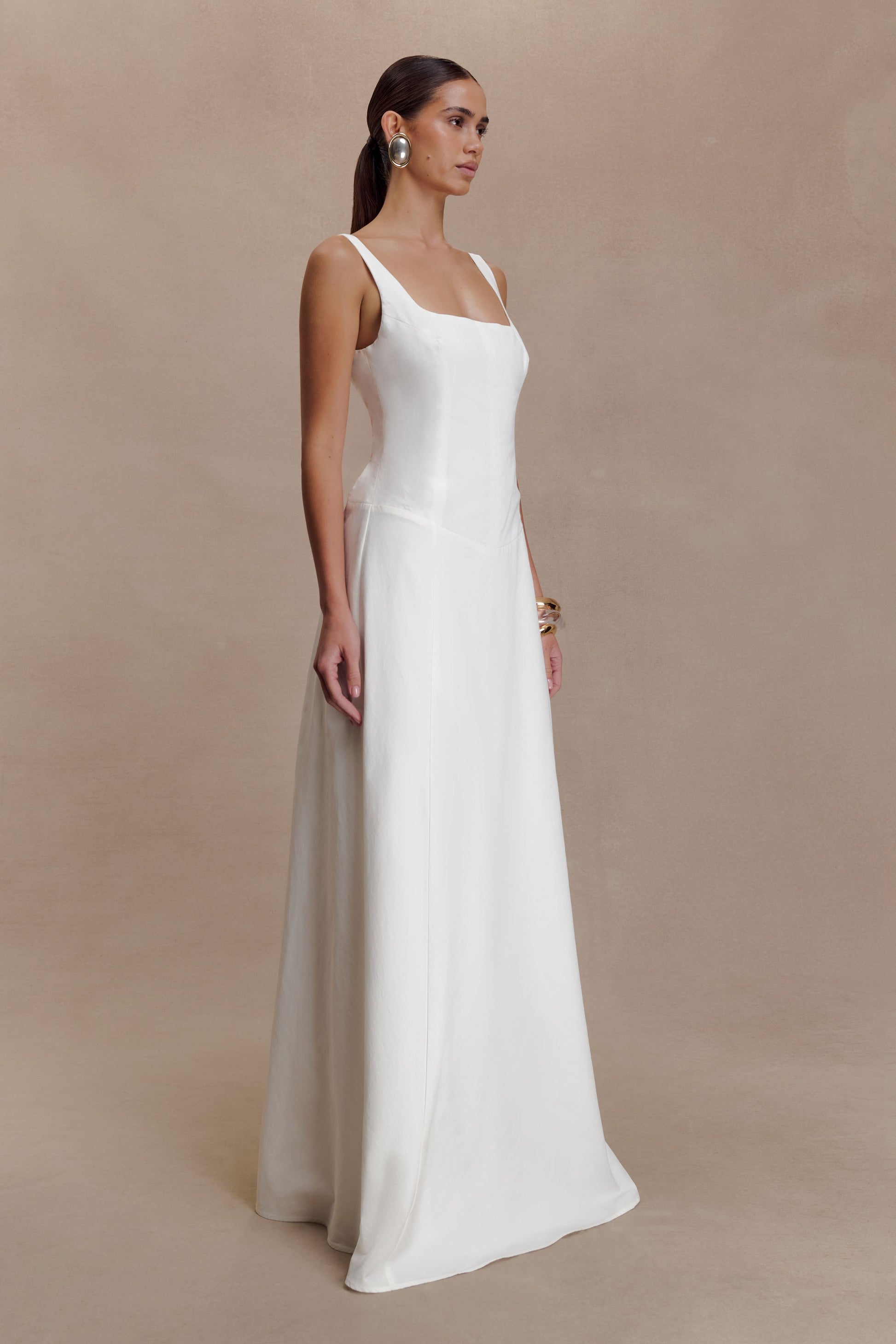 Salma Drop Waist Cotton Maxi Dress - White #2