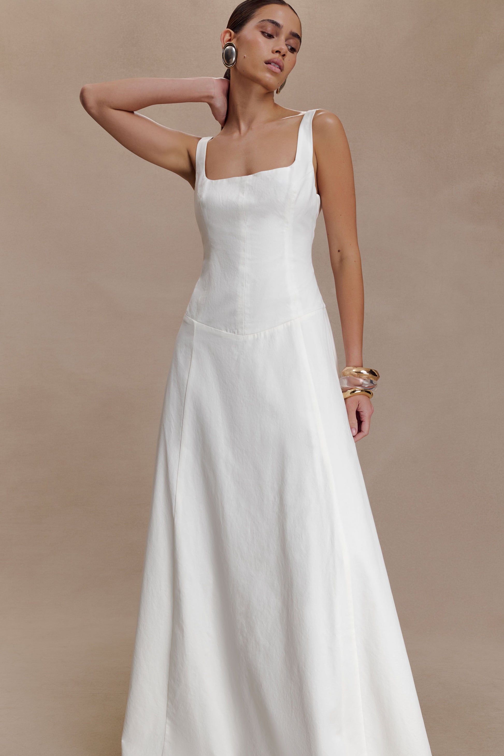 Salma Drop Waist Cotton Maxi Dress / White | MESHKI | XS Salma Drop Waist Cotton Maxi Dress / White | MESHKI | XS