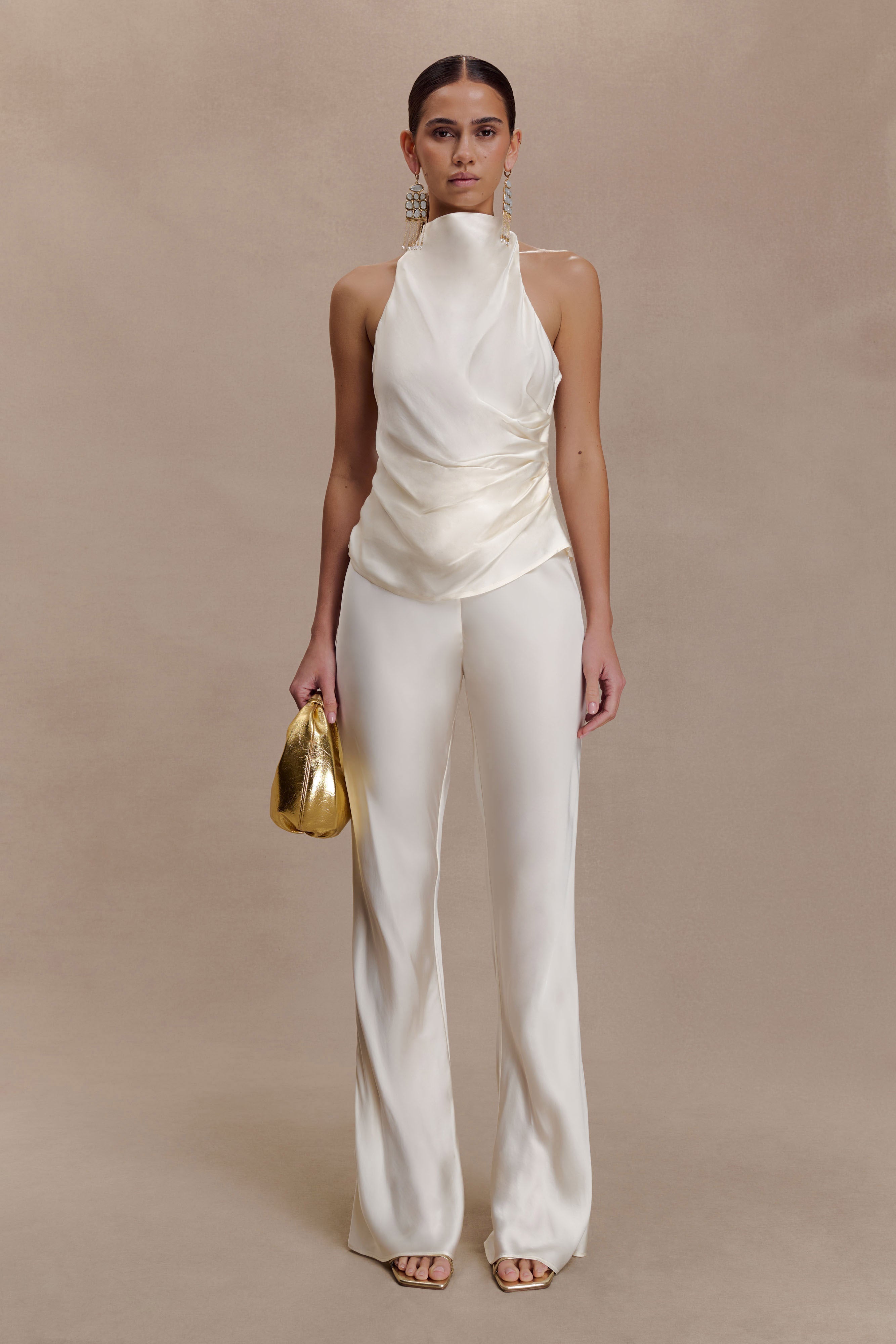 Bianca Satin Halter Top - Ivory | MESHKI US