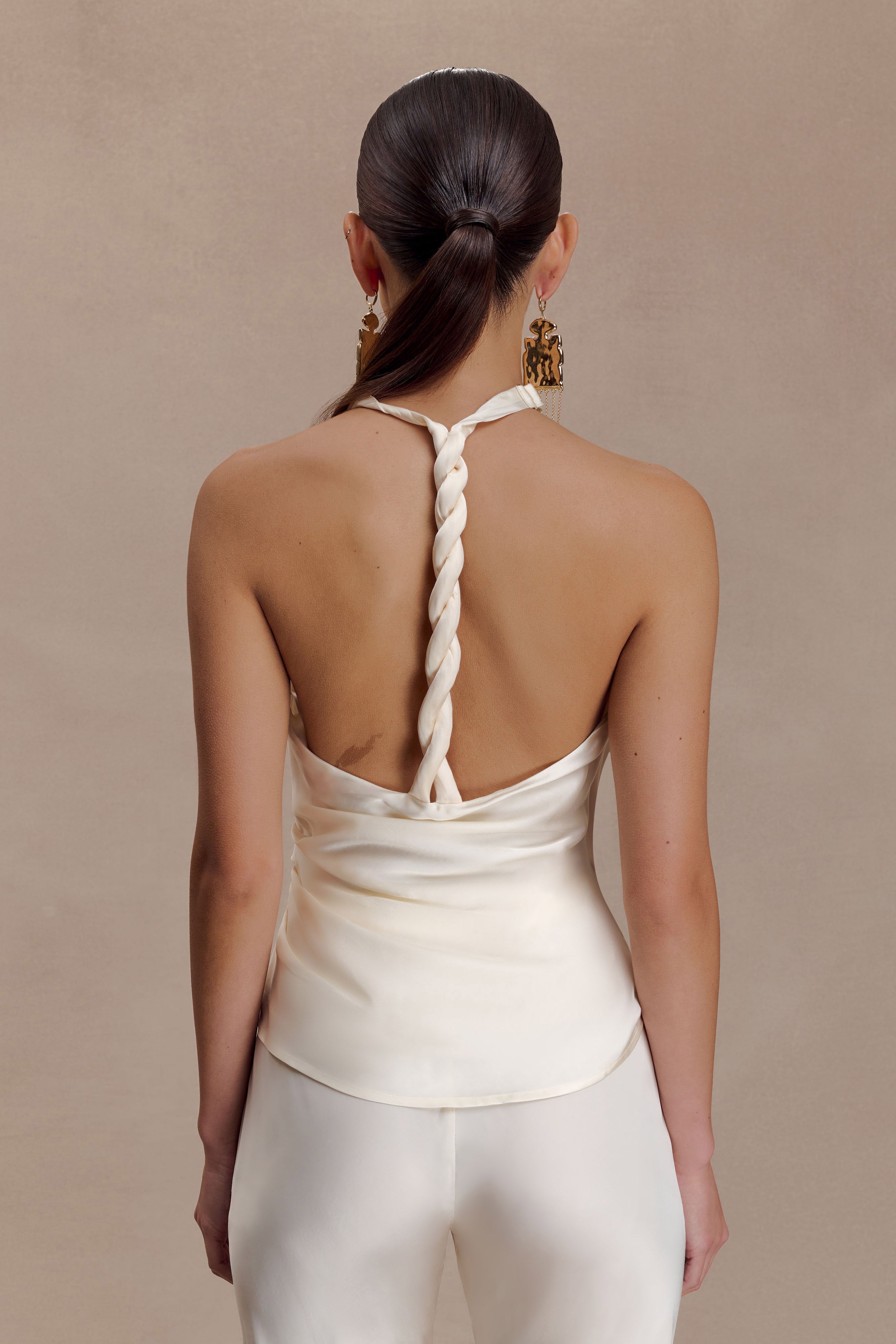 Bianca Satin Halter Top - Ivory | MESHKI US