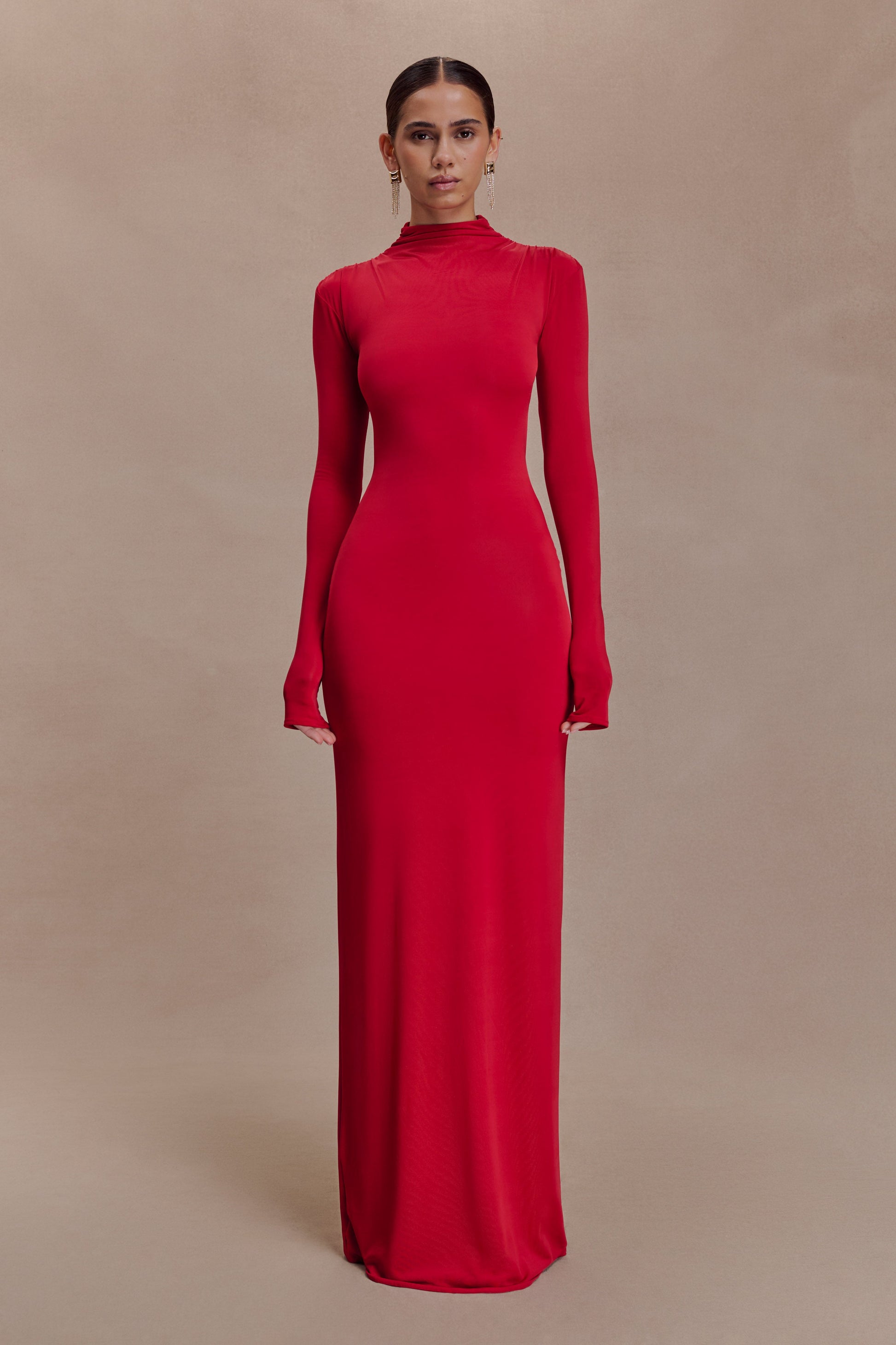Kiyah Slinky Cut Out Maxi Dress - Red | MESHKI US Kiyah Slinky Cut Out Maxi Dress - Red | MESHKI US